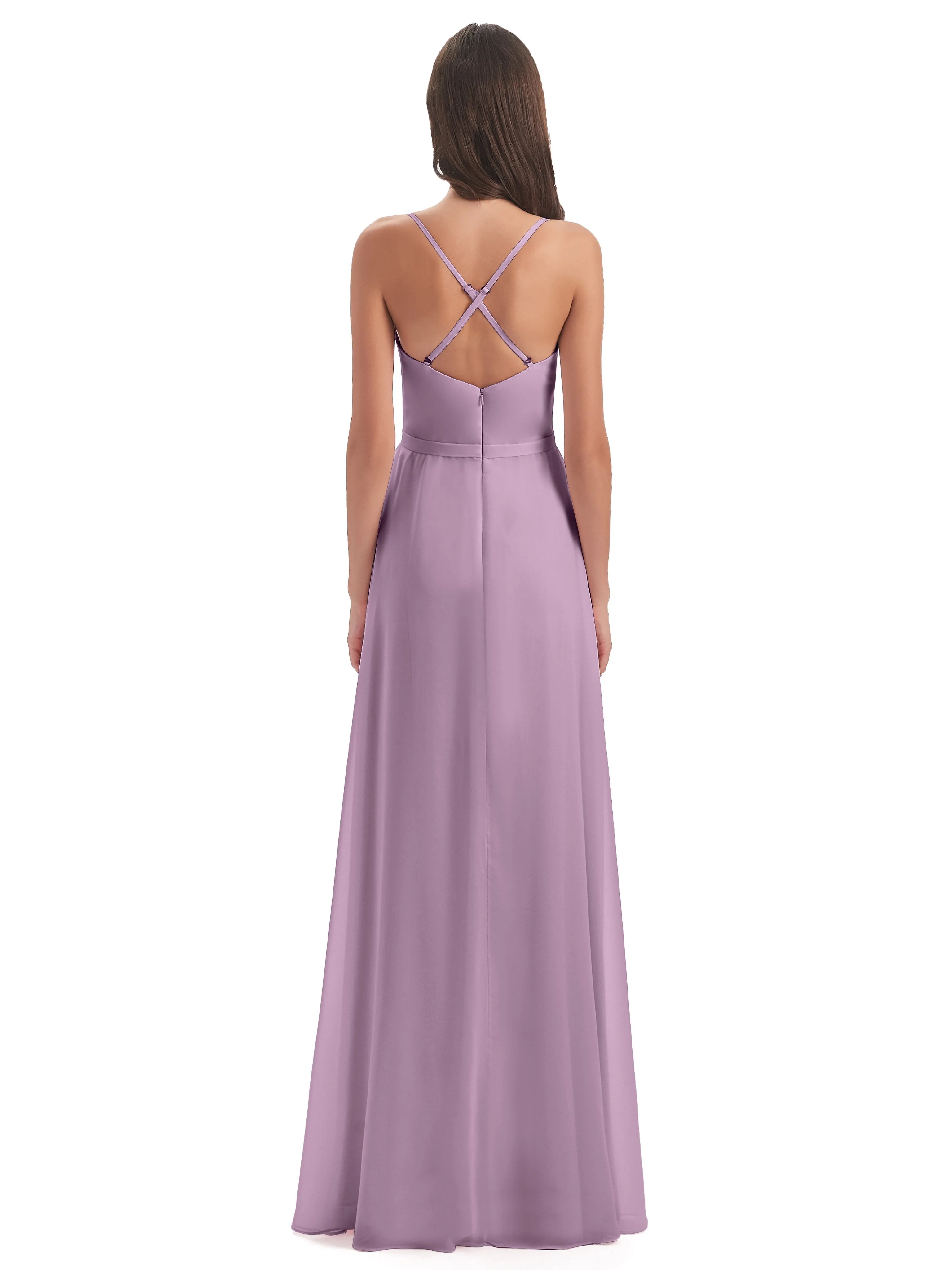 Delilah Chiffon Spaghetti Straps Long Elegant Bridesmaid Dresses