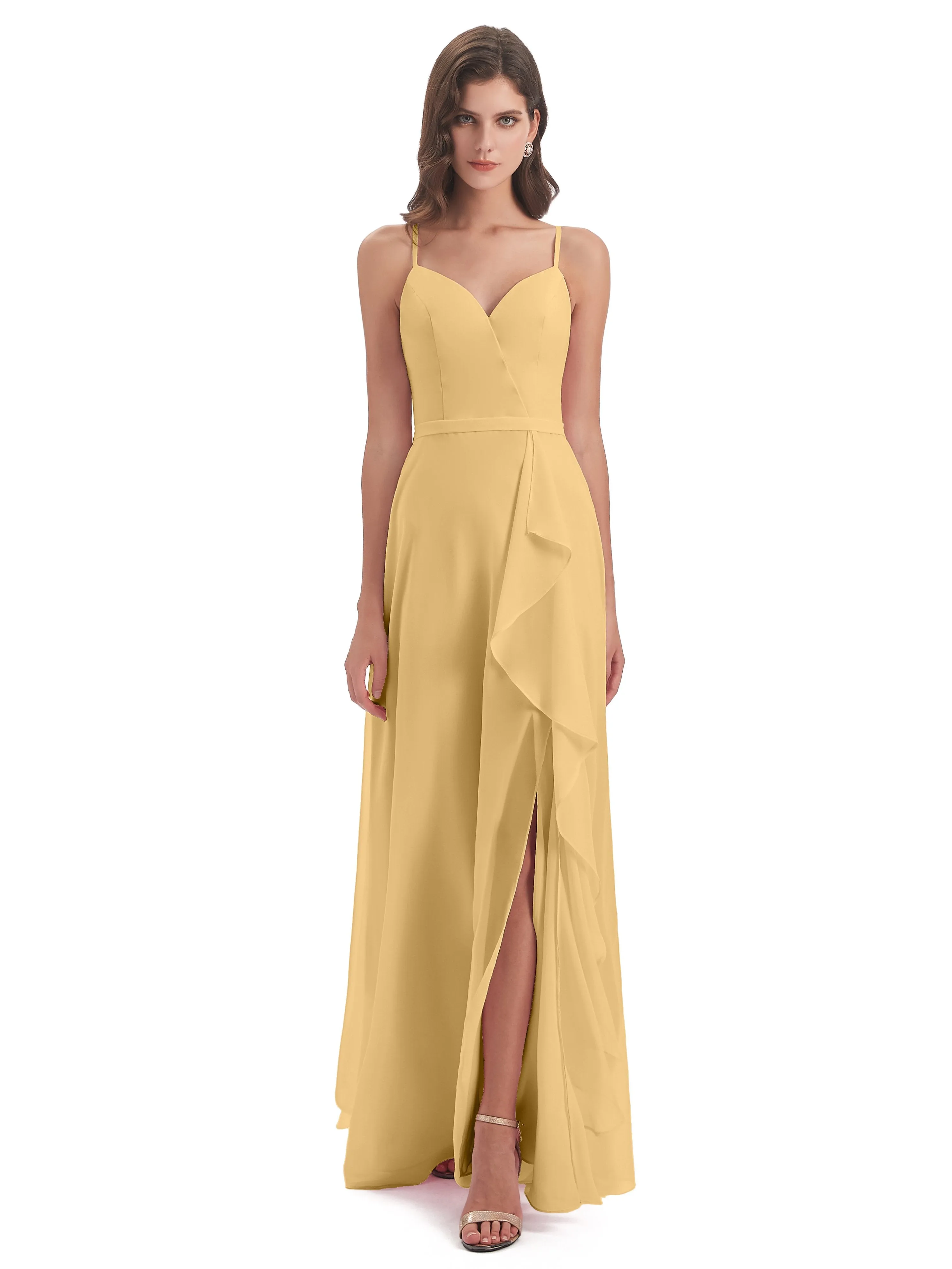 Delilah Chiffon Spaghetti Straps Long Elegant Bridesmaid Dresses