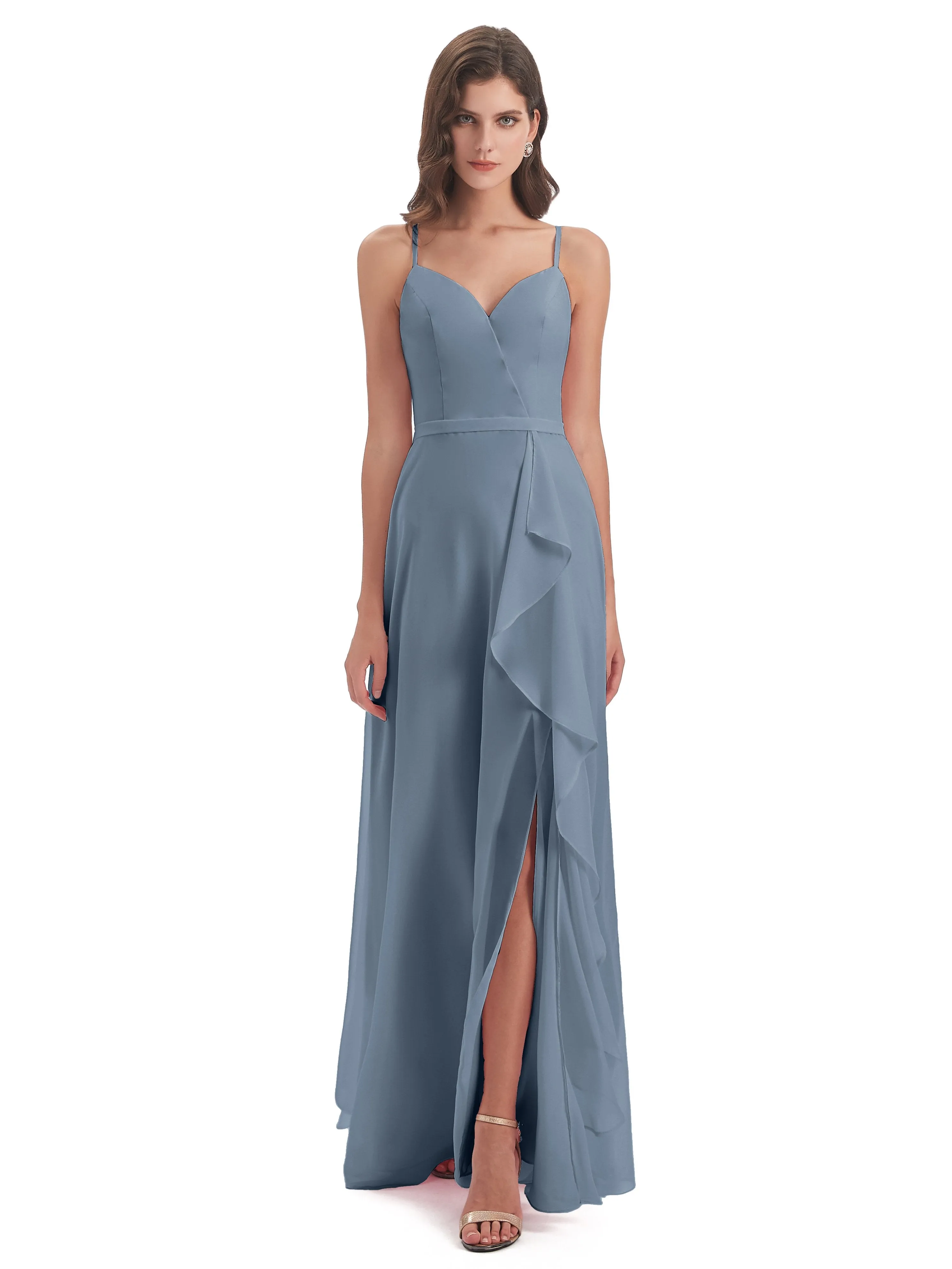 Delilah Chiffon Spaghetti Straps Long Elegant Bridesmaid Dresses