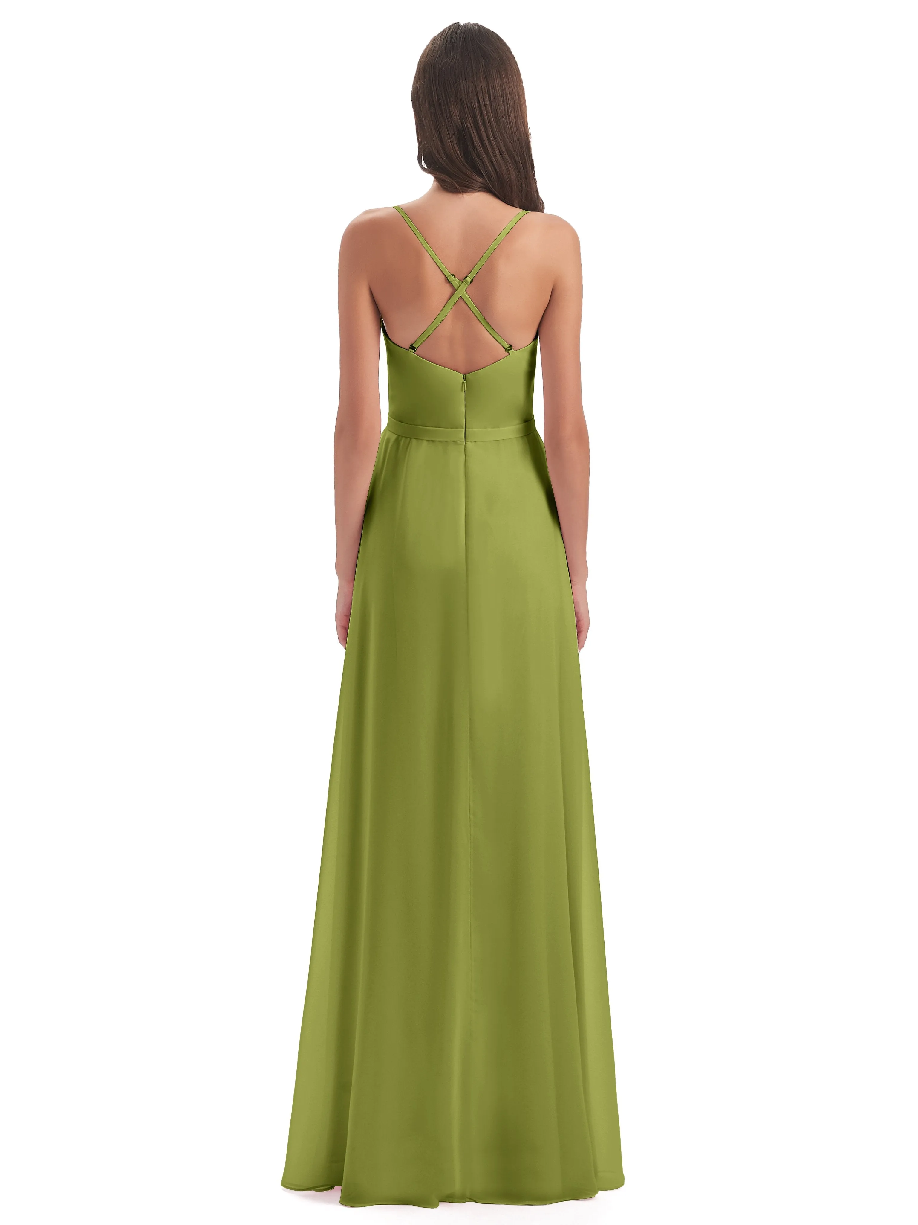 Delilah Chiffon Spaghetti Straps Long Elegant Bridesmaid Dresses