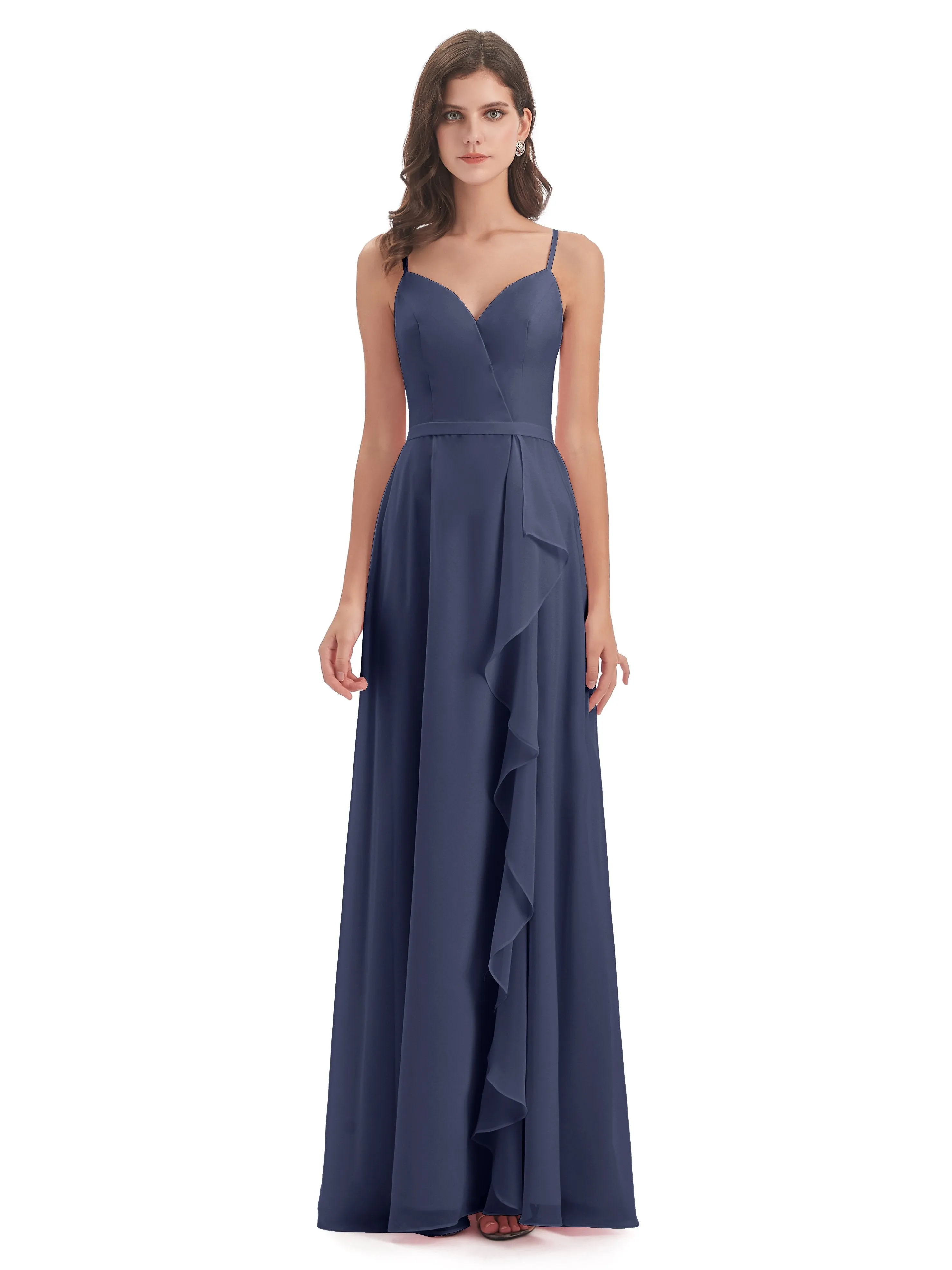 Delilah Chiffon Spaghetti Straps Long Elegant Bridesmaid Dresses