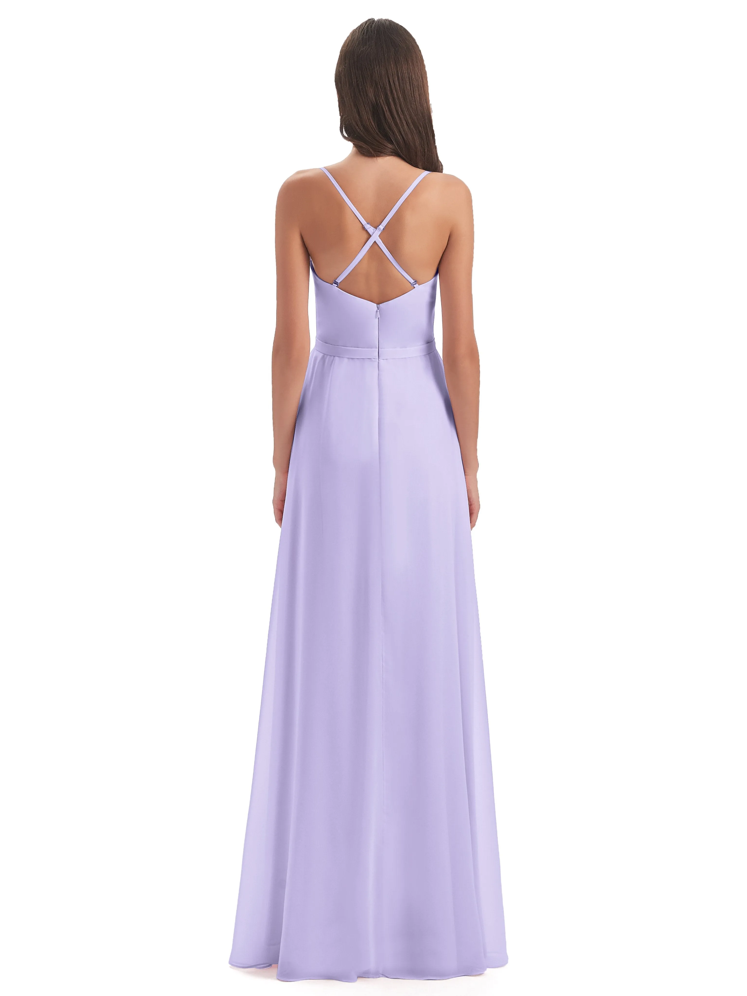 Delilah Chiffon Spaghetti Straps Long Elegant Bridesmaid Dresses