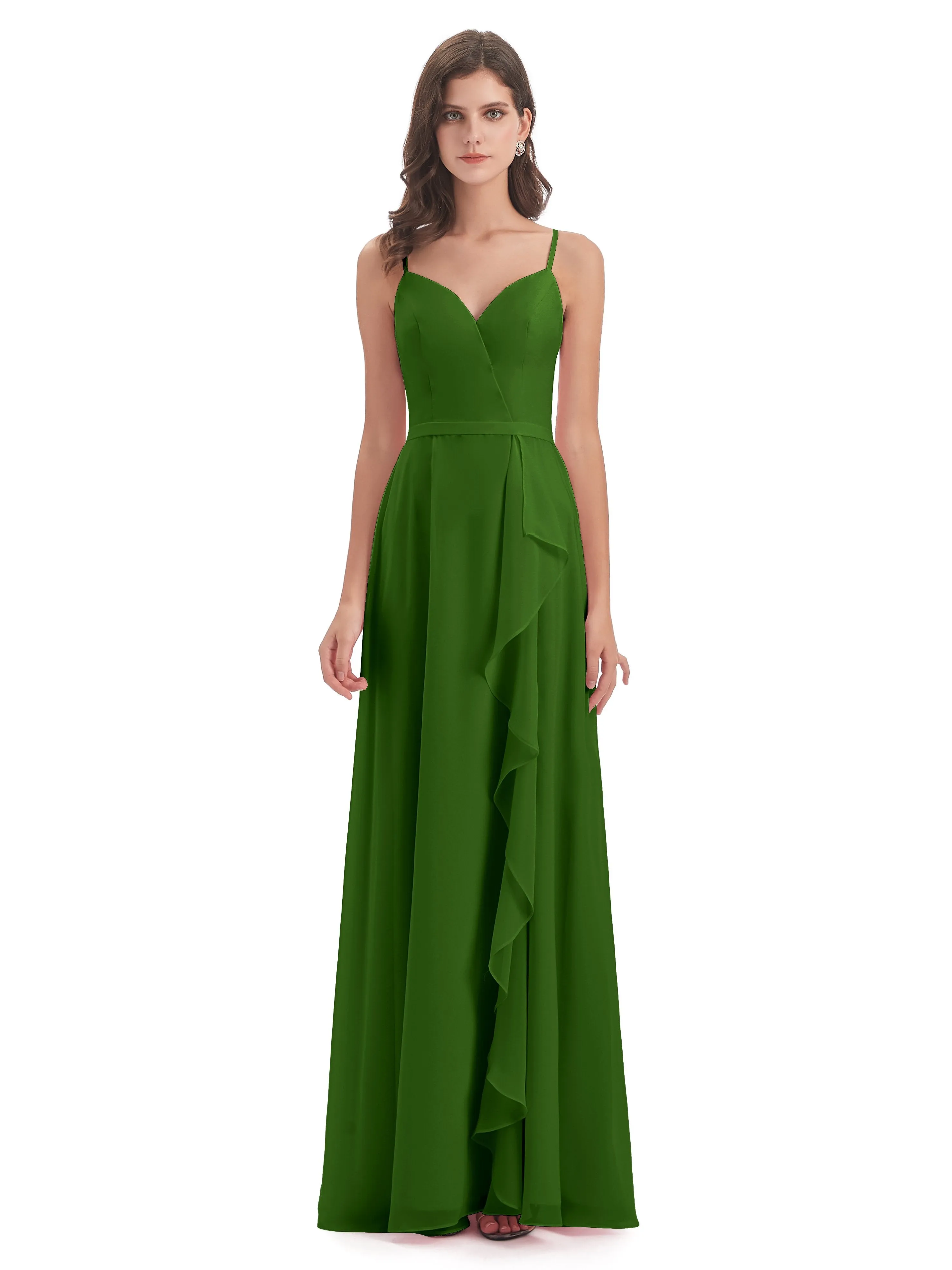 Delilah Chiffon Spaghetti Straps Long Elegant Bridesmaid Dresses