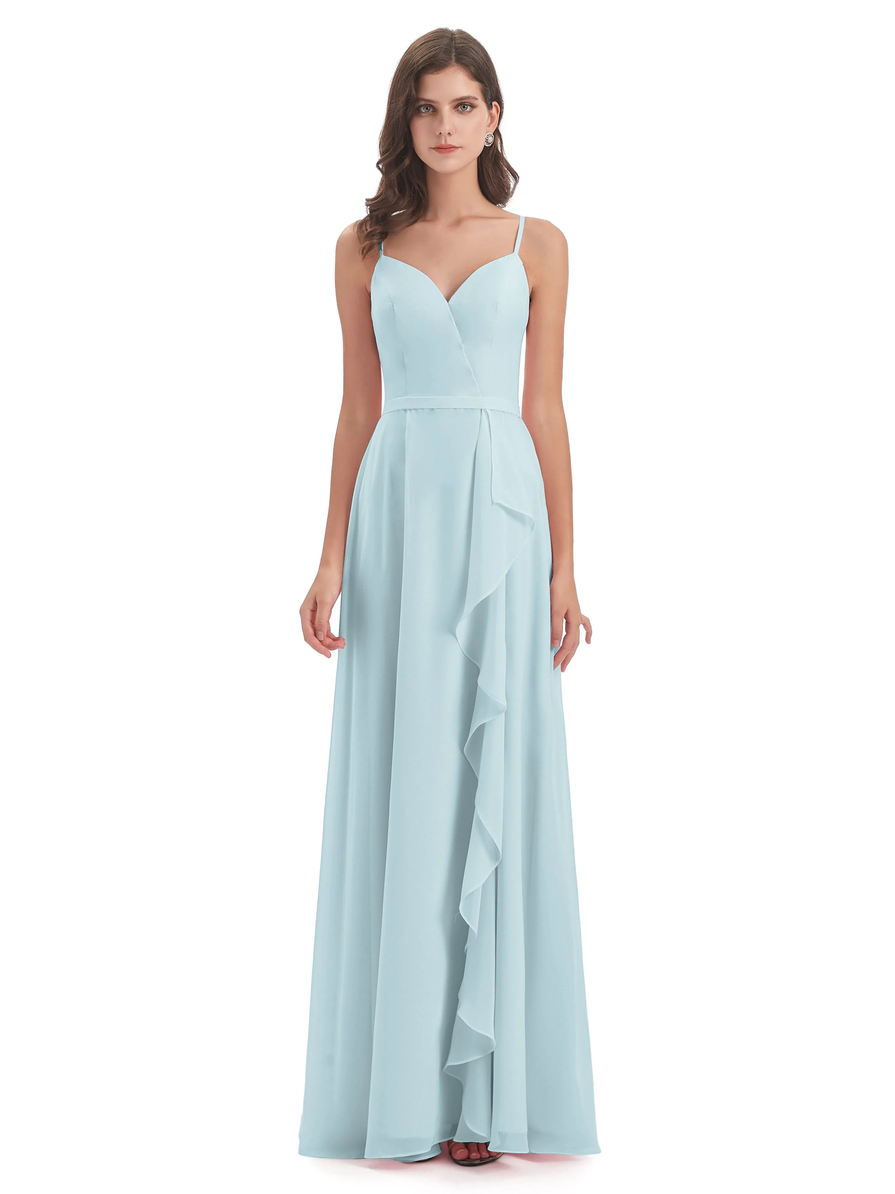 Delilah Chiffon Spaghetti Straps Long Elegant Bridesmaid Dresses