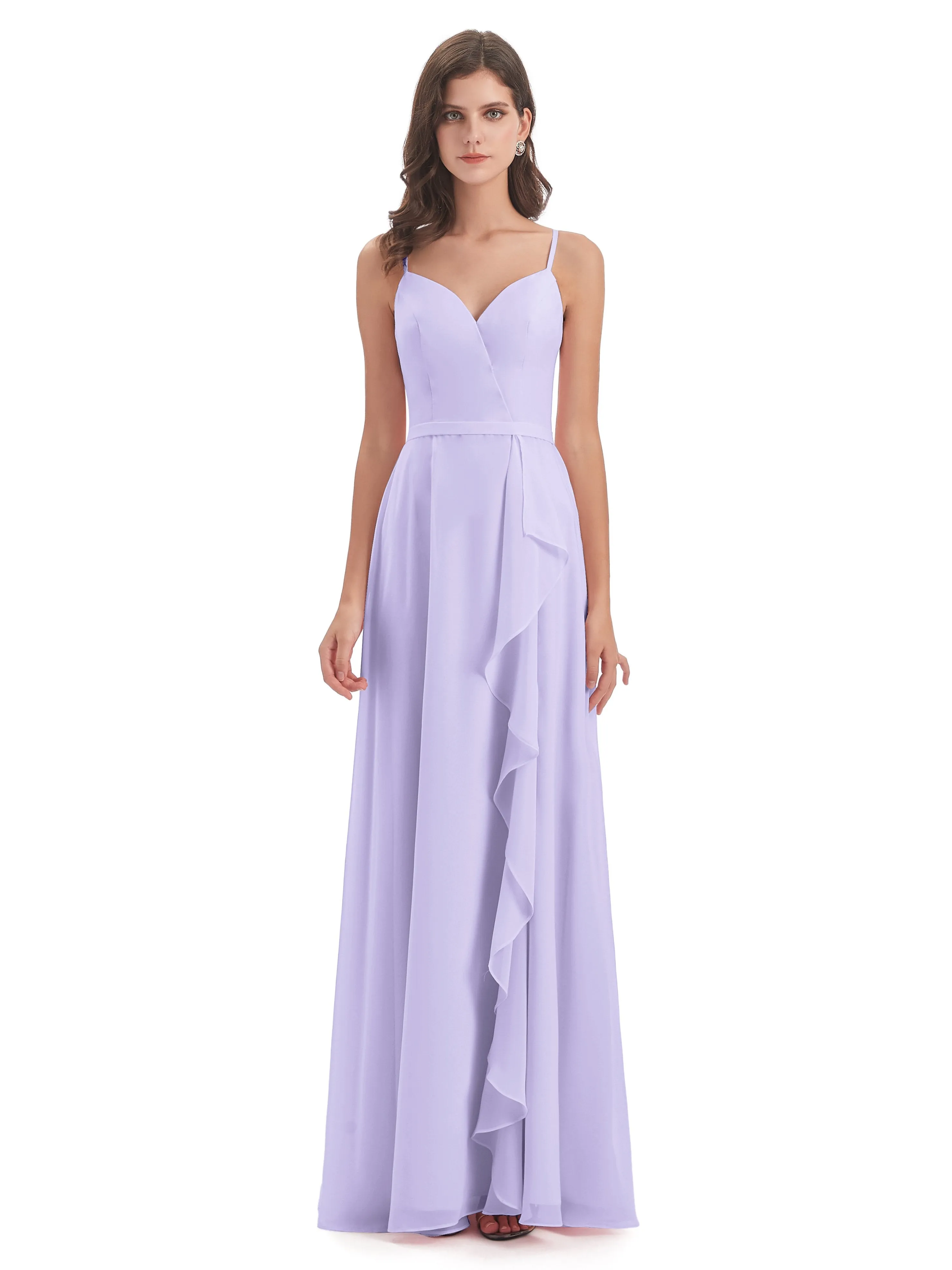 Delilah Chiffon Spaghetti Straps Long Elegant Bridesmaid Dresses