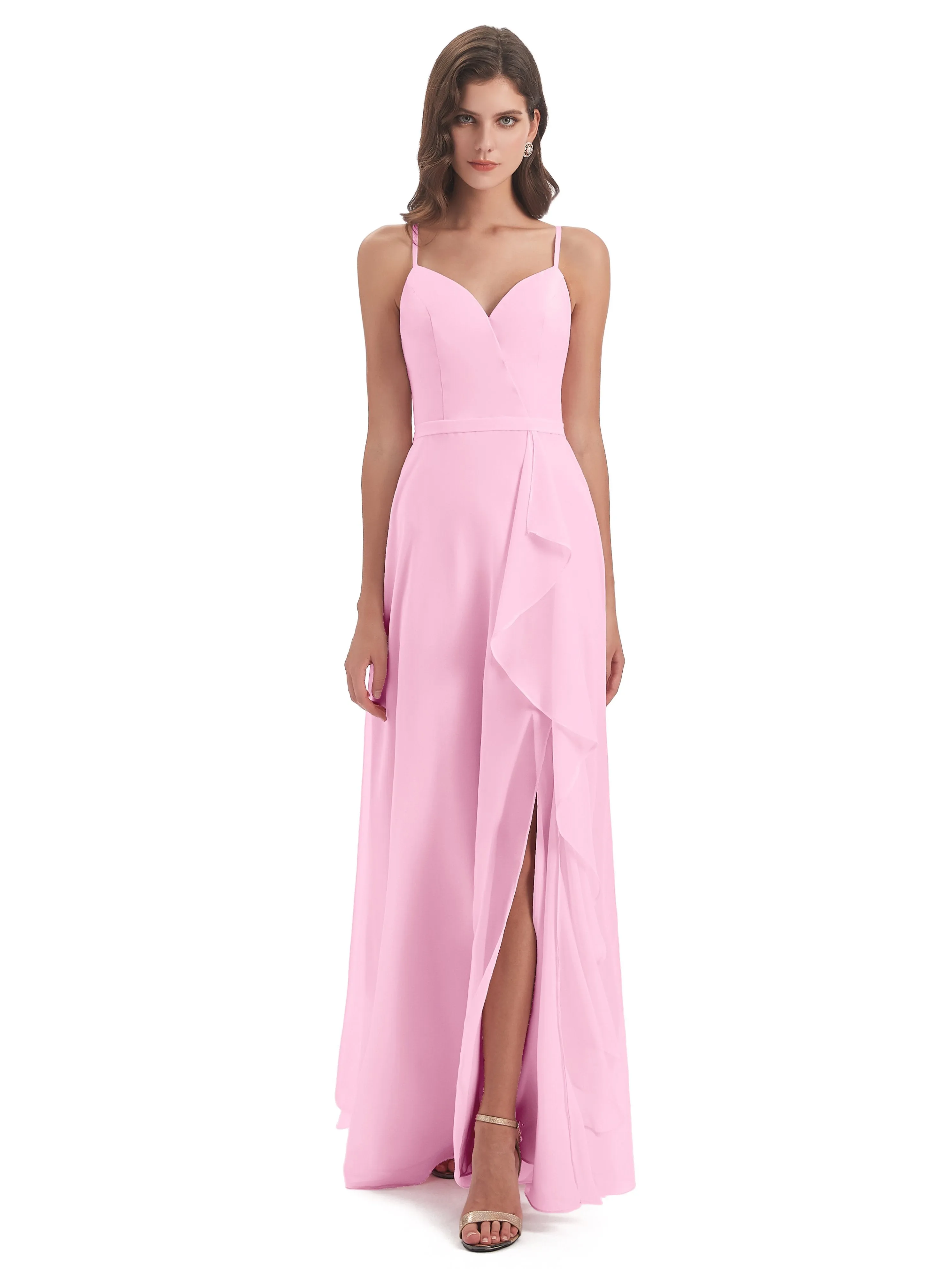 Delilah Chiffon Spaghetti Straps Long Elegant Bridesmaid Dresses