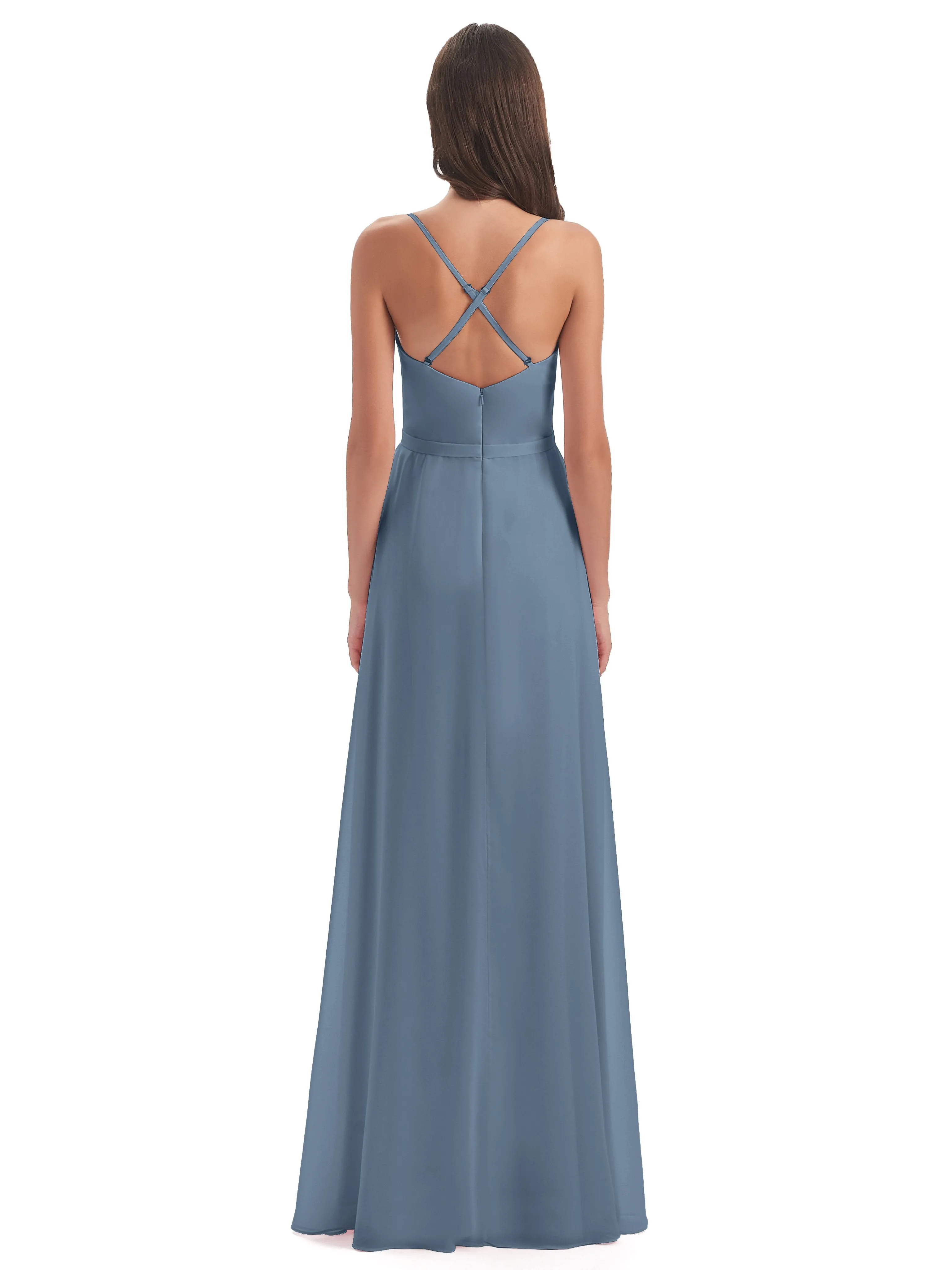 Delilah Chiffon Spaghetti Straps Long Elegant Bridesmaid Dresses