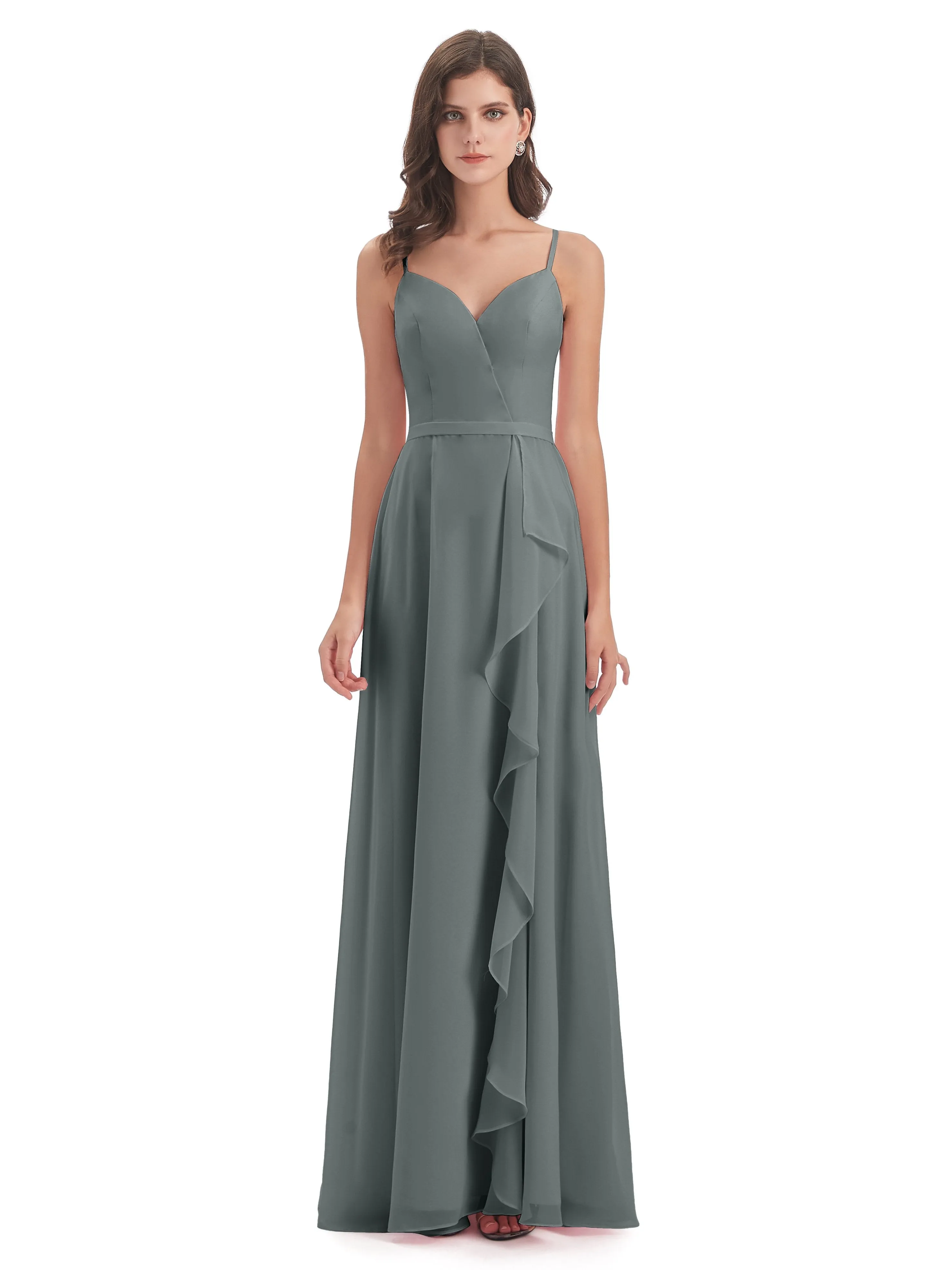 Delilah Chiffon Spaghetti Straps Long Elegant Bridesmaid Dresses