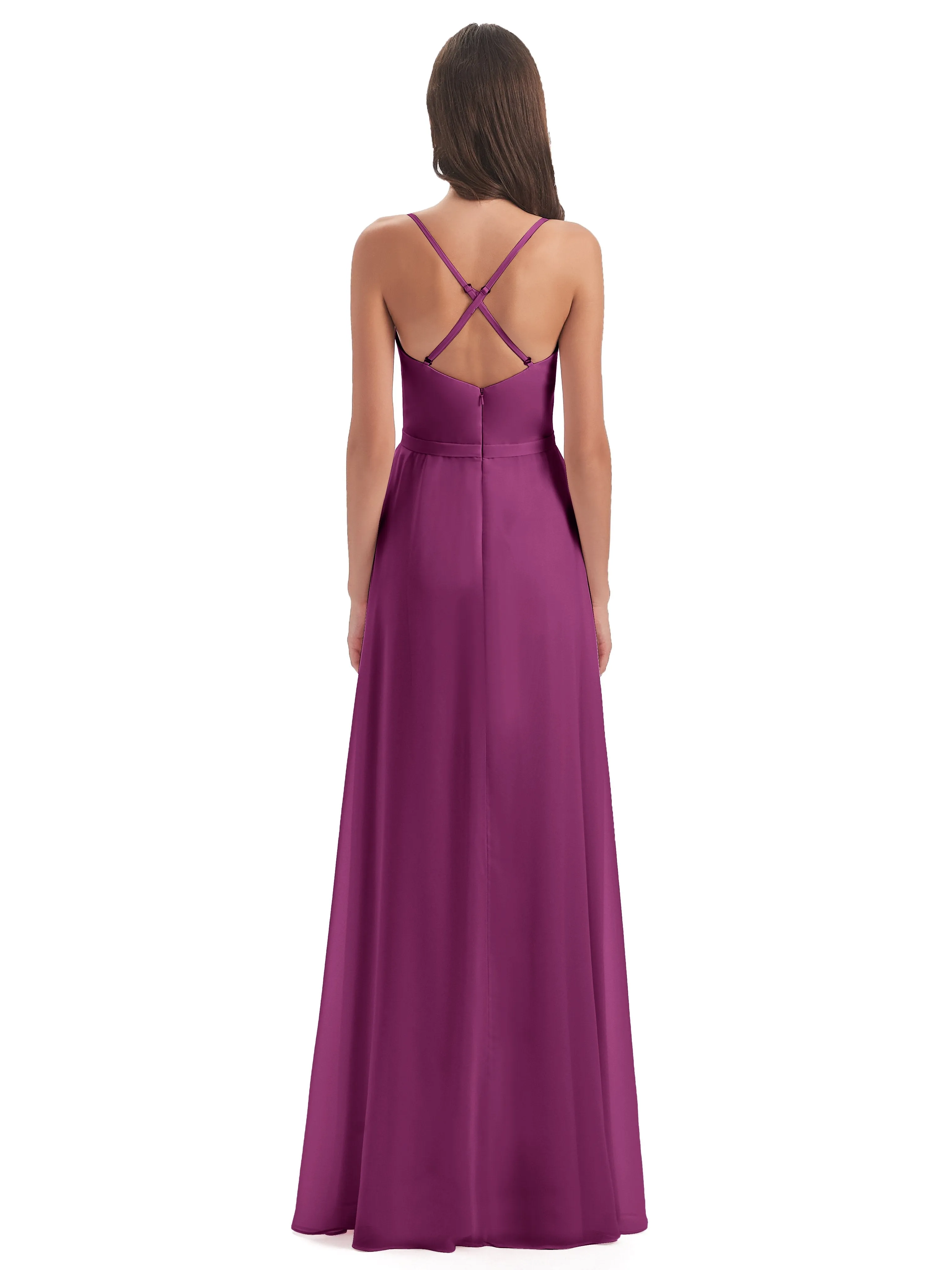 Delilah Chiffon Spaghetti Straps Long Elegant Bridesmaid Dresses