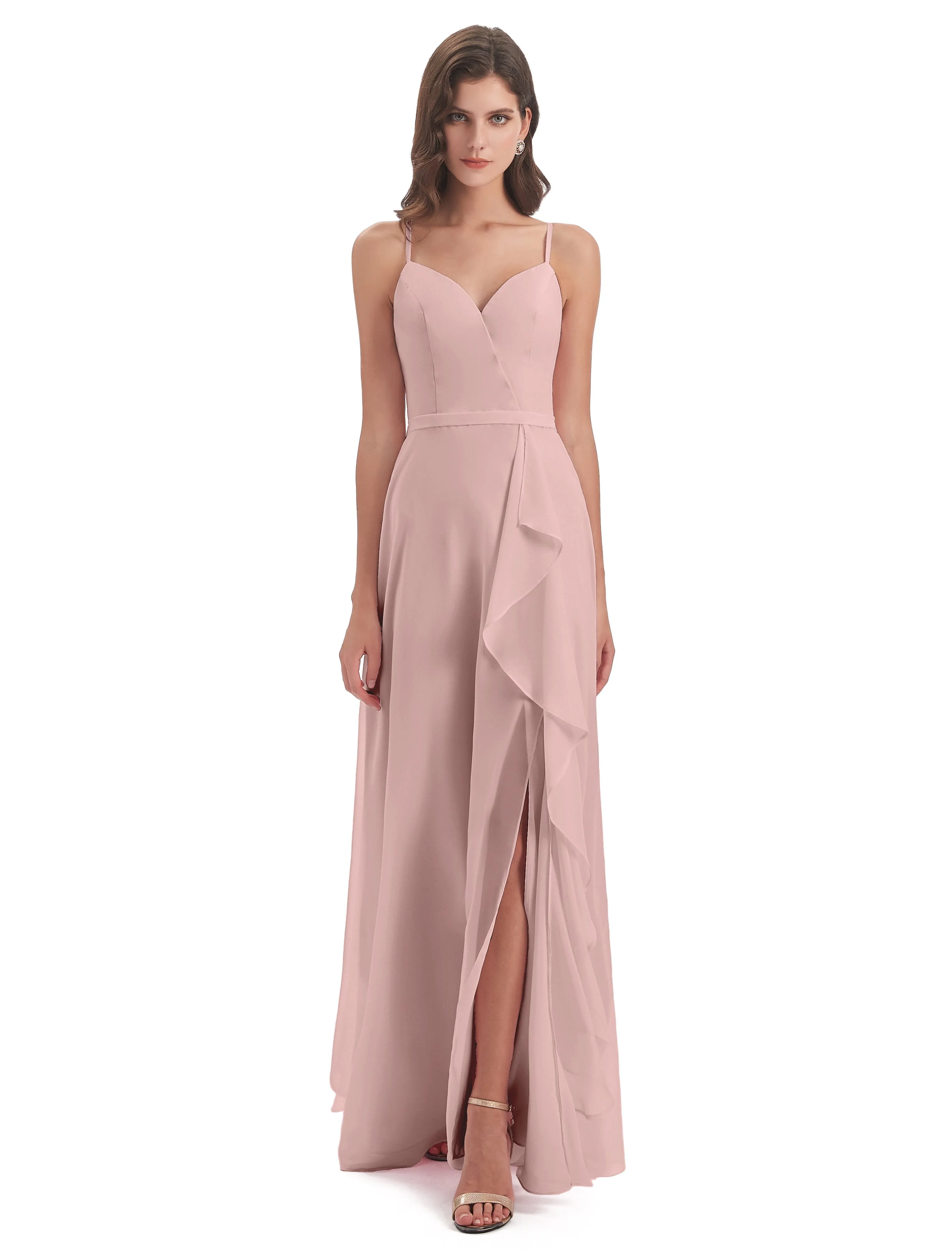 Delilah Chiffon Spaghetti Straps Long Elegant Bridesmaid Dresses