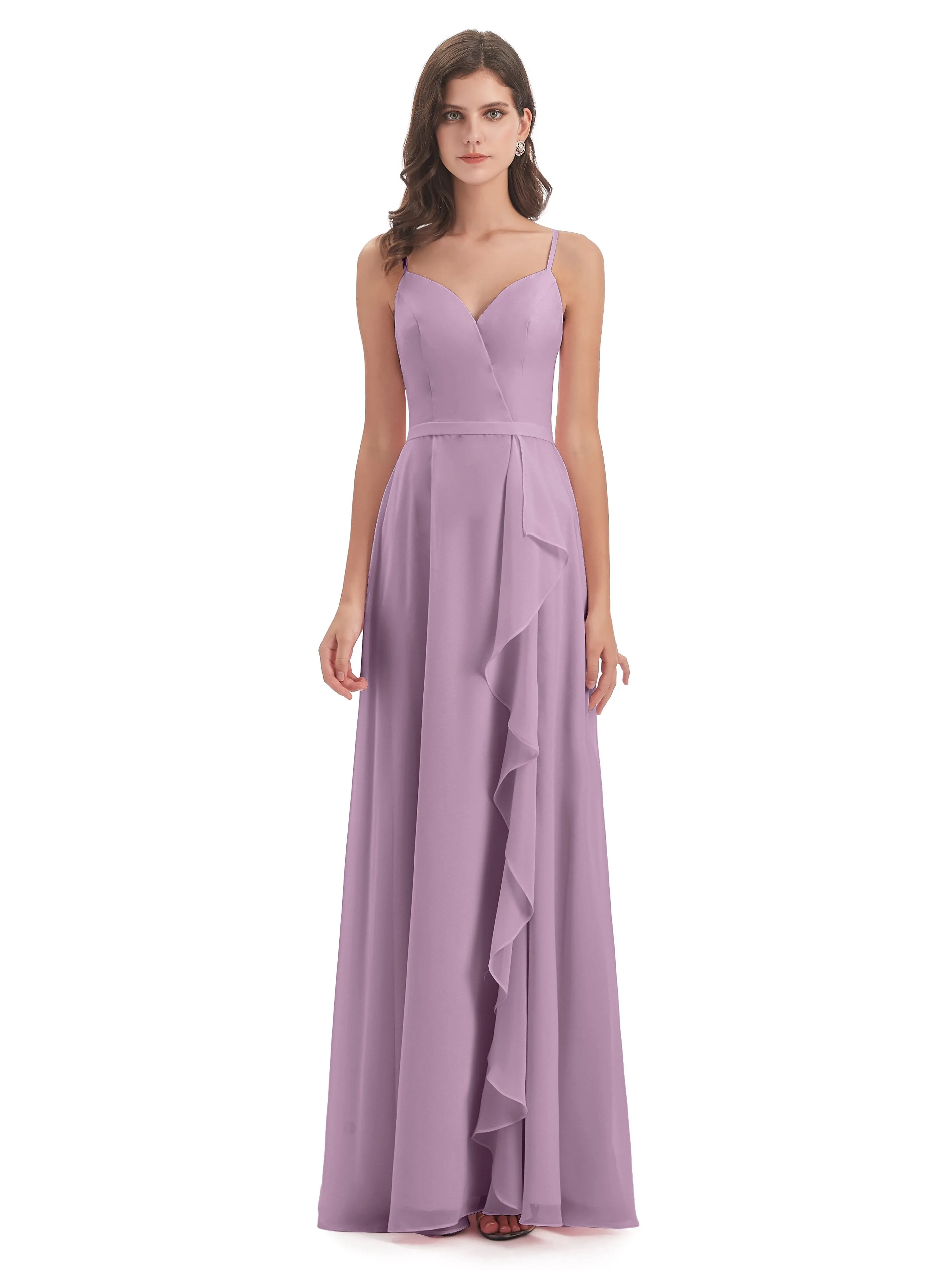 Delilah Chiffon Spaghetti Straps Long Elegant Bridesmaid Dresses