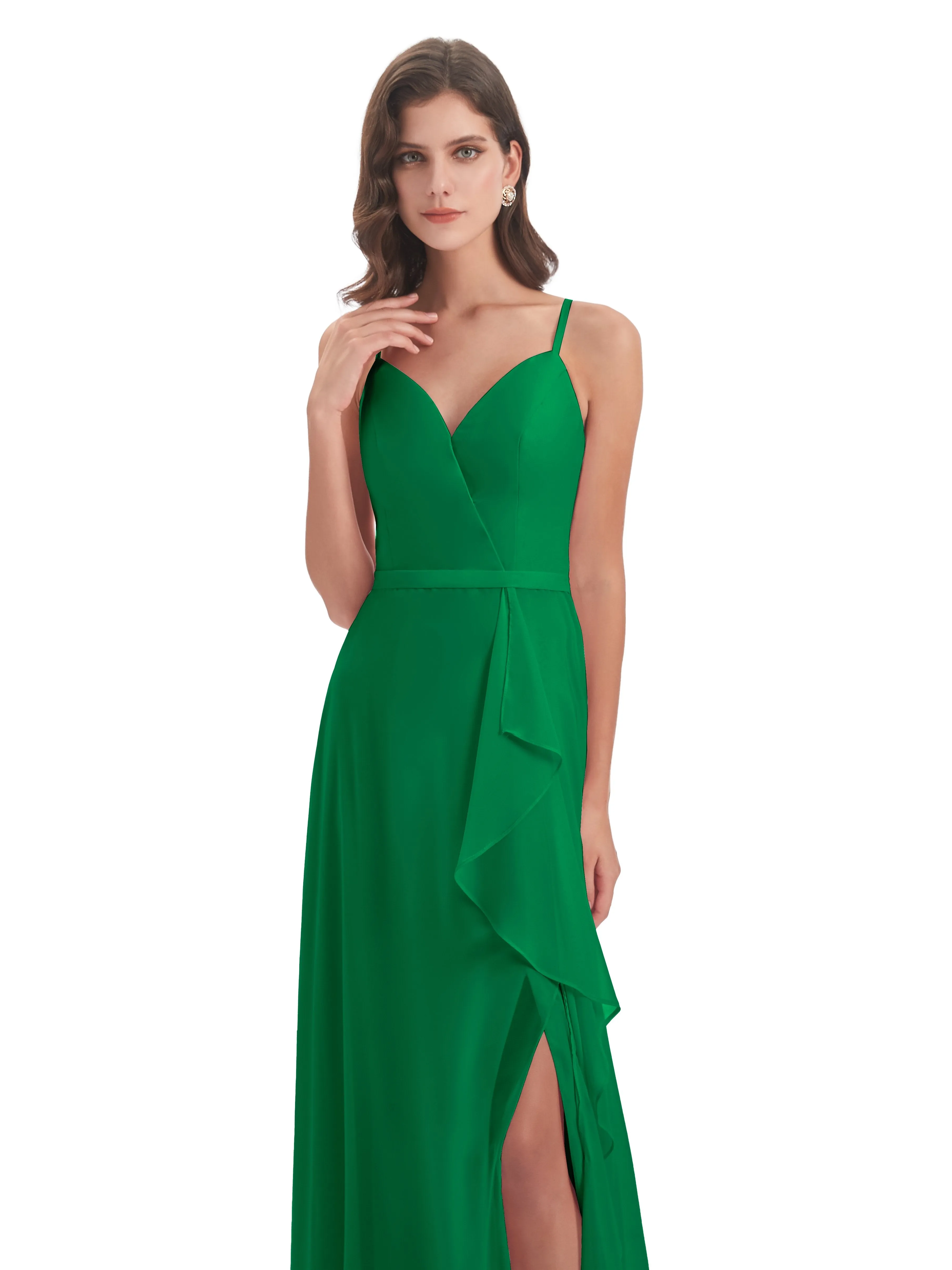 Delilah Chiffon Spaghetti Straps Long Elegant Bridesmaid Dresses