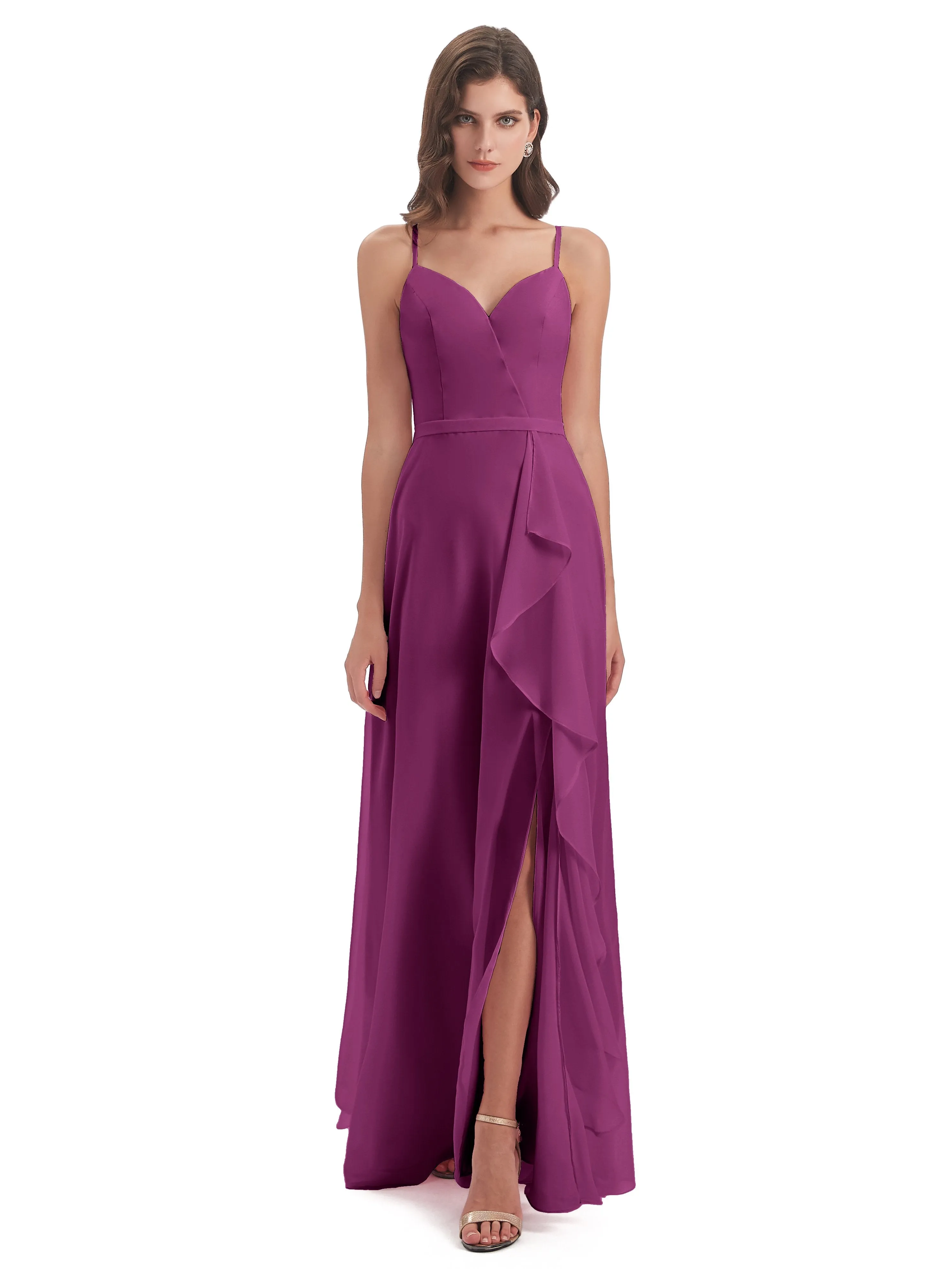 Delilah Chiffon Spaghetti Straps Long Elegant Bridesmaid Dresses