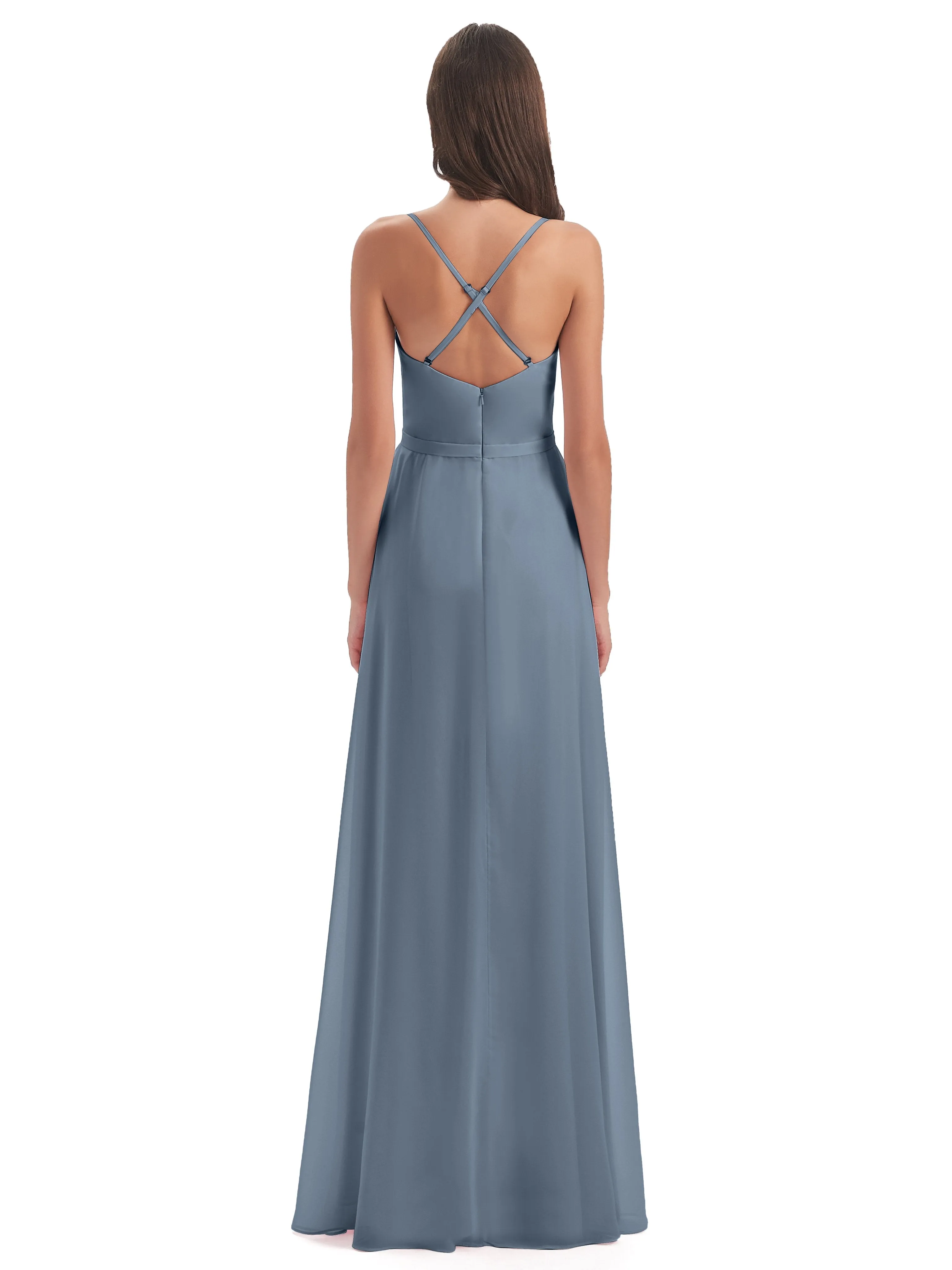 Delilah Chiffon Spaghetti Straps Long Elegant Bridesmaid Dresses