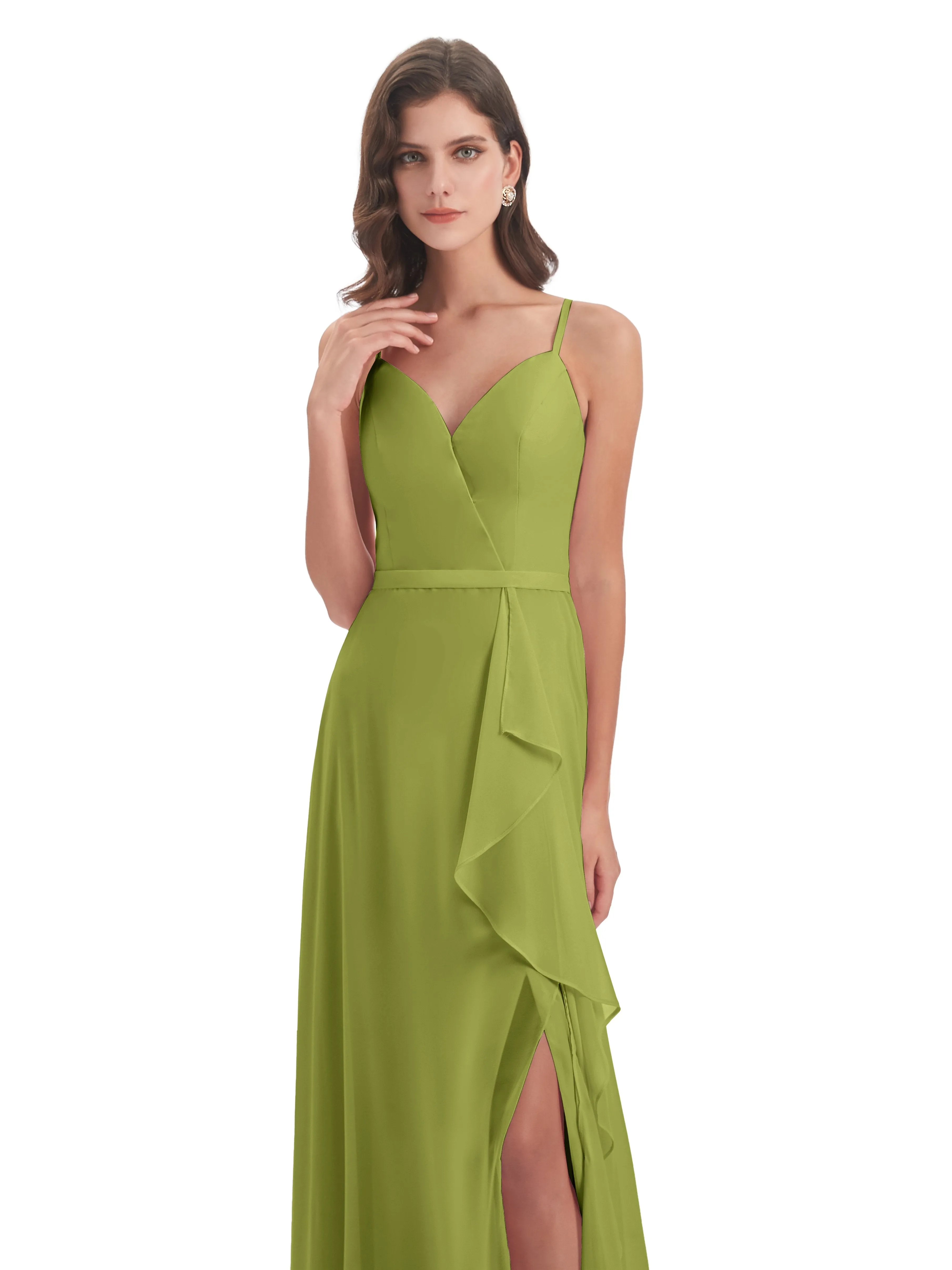 Delilah Chiffon Spaghetti Straps Long Elegant Bridesmaid Dresses