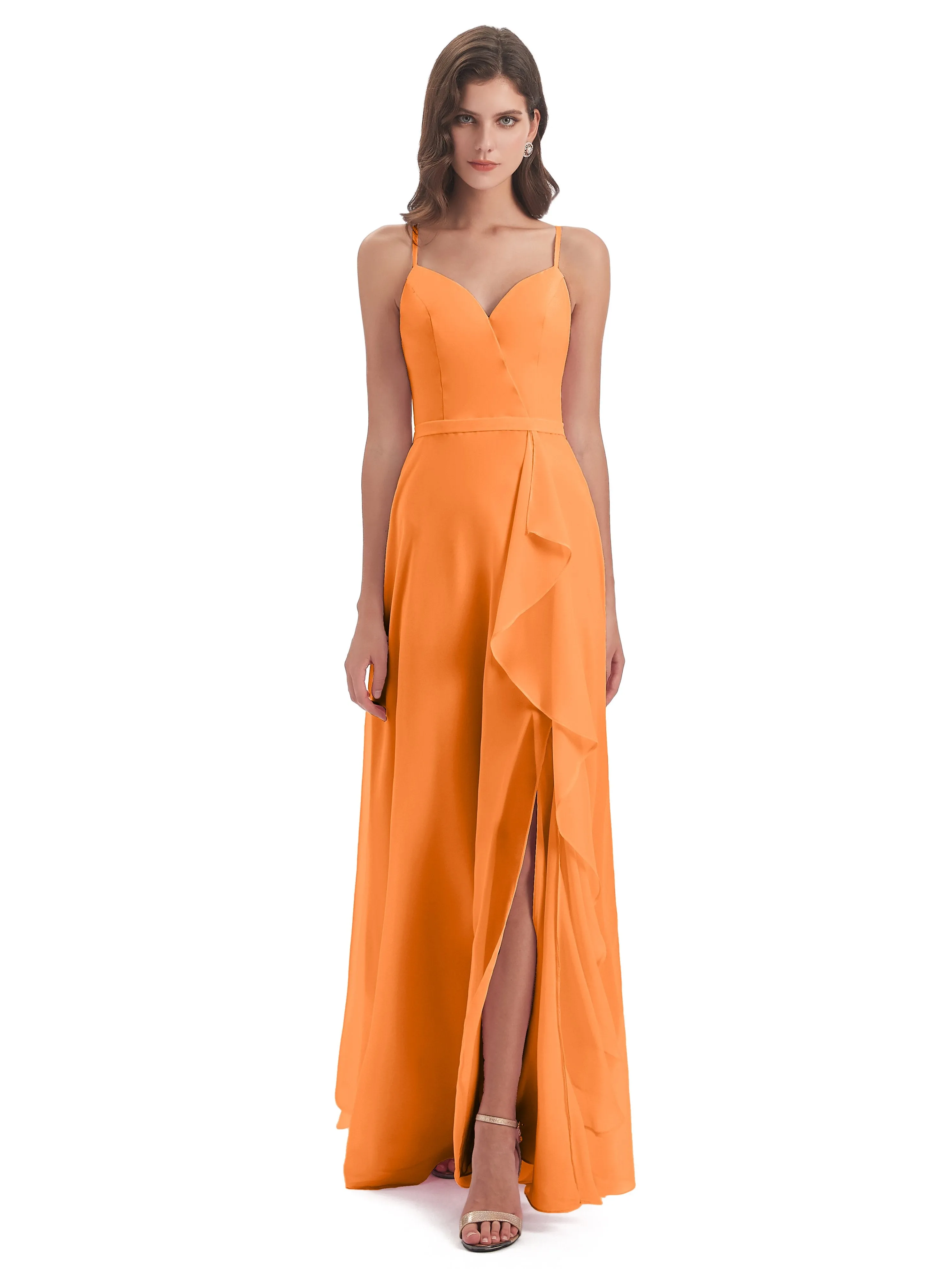 Delilah Chiffon Spaghetti Straps Long Elegant Bridesmaid Dresses