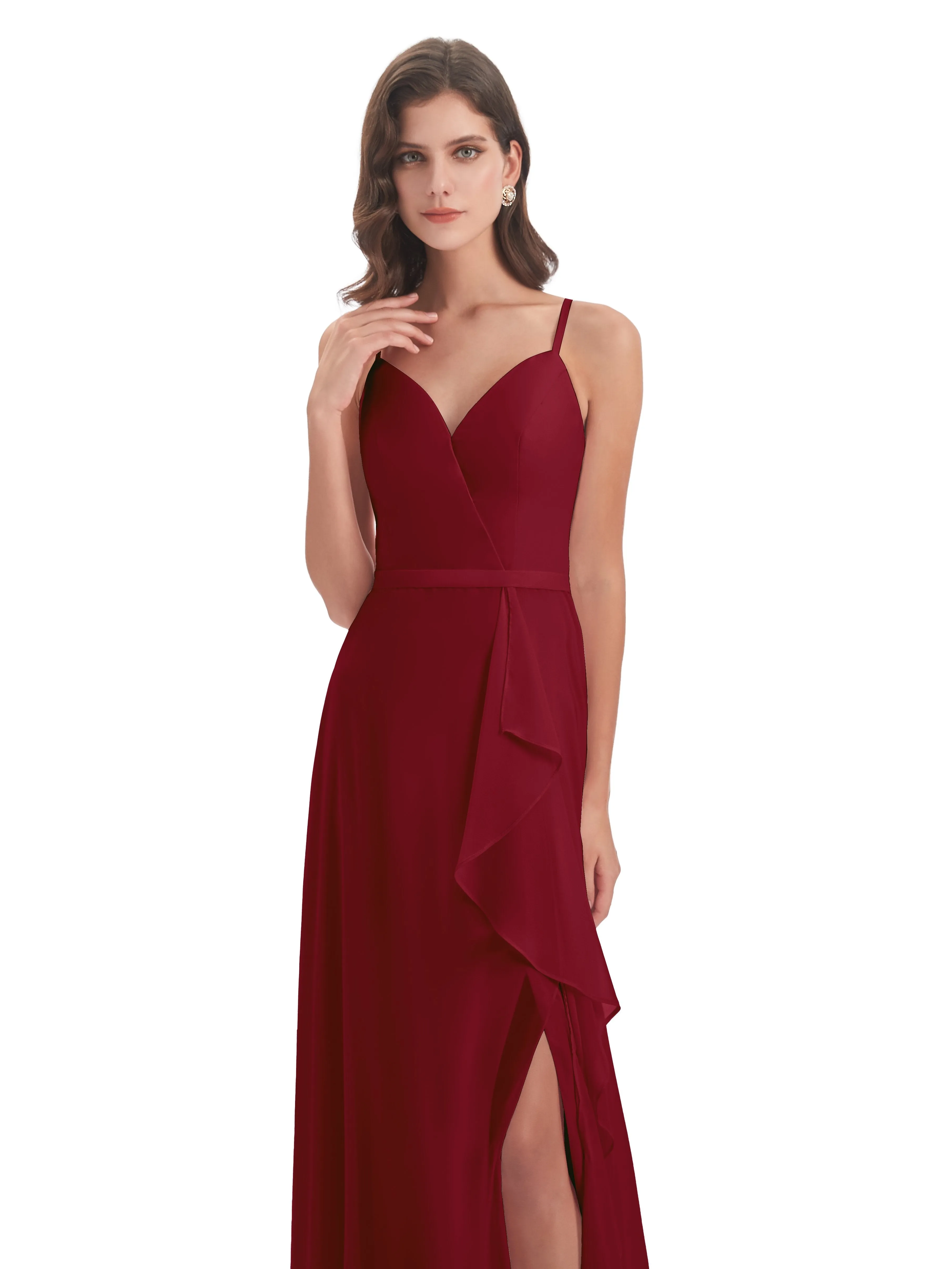 Delilah Chiffon Spaghetti Straps Long Elegant Bridesmaid Dresses