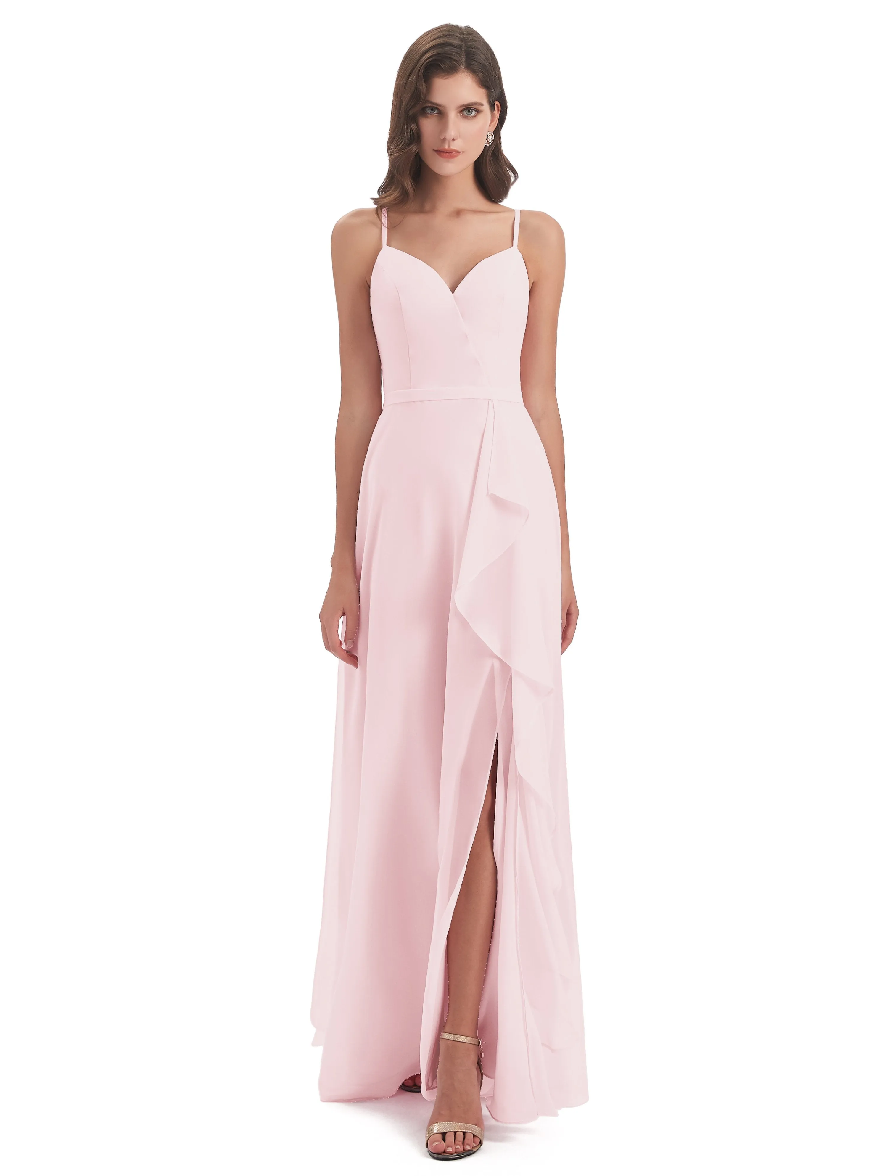 Delilah Chiffon Spaghetti Straps Long Elegant Bridesmaid Dresses