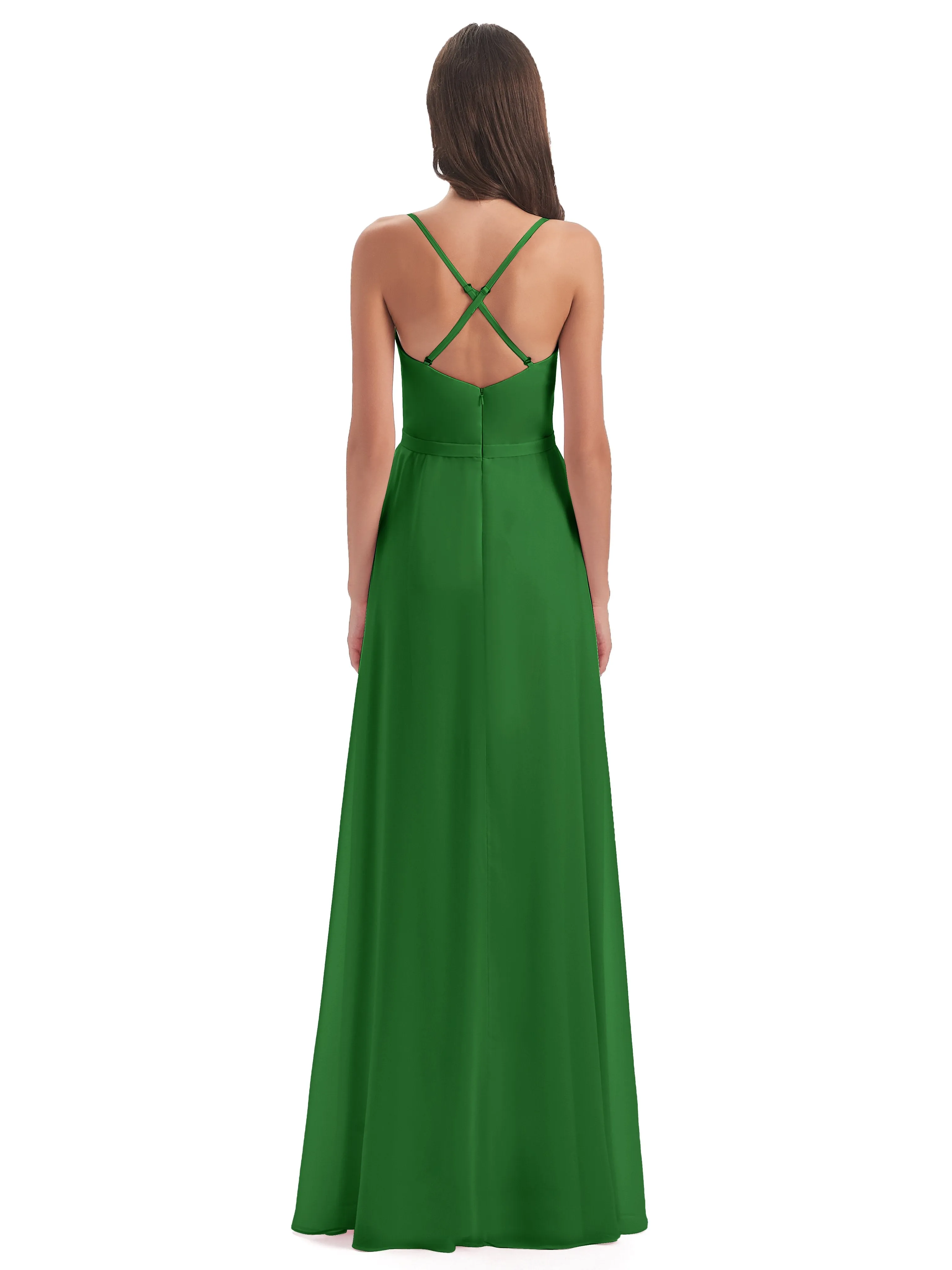 Delilah Chiffon Spaghetti Straps Long Elegant Bridesmaid Dresses