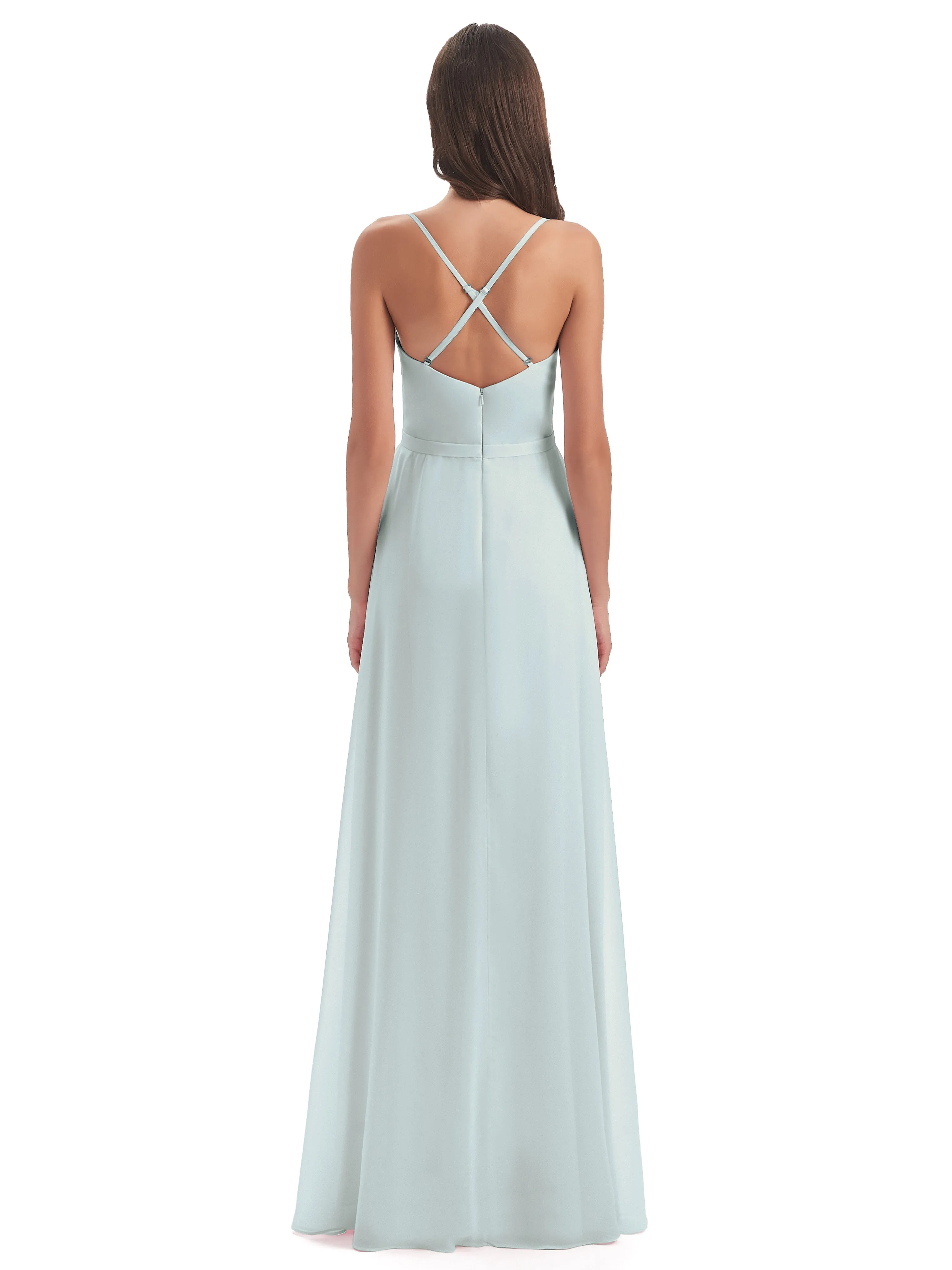 Delilah Chiffon Spaghetti Straps Long Elegant Bridesmaid Dresses