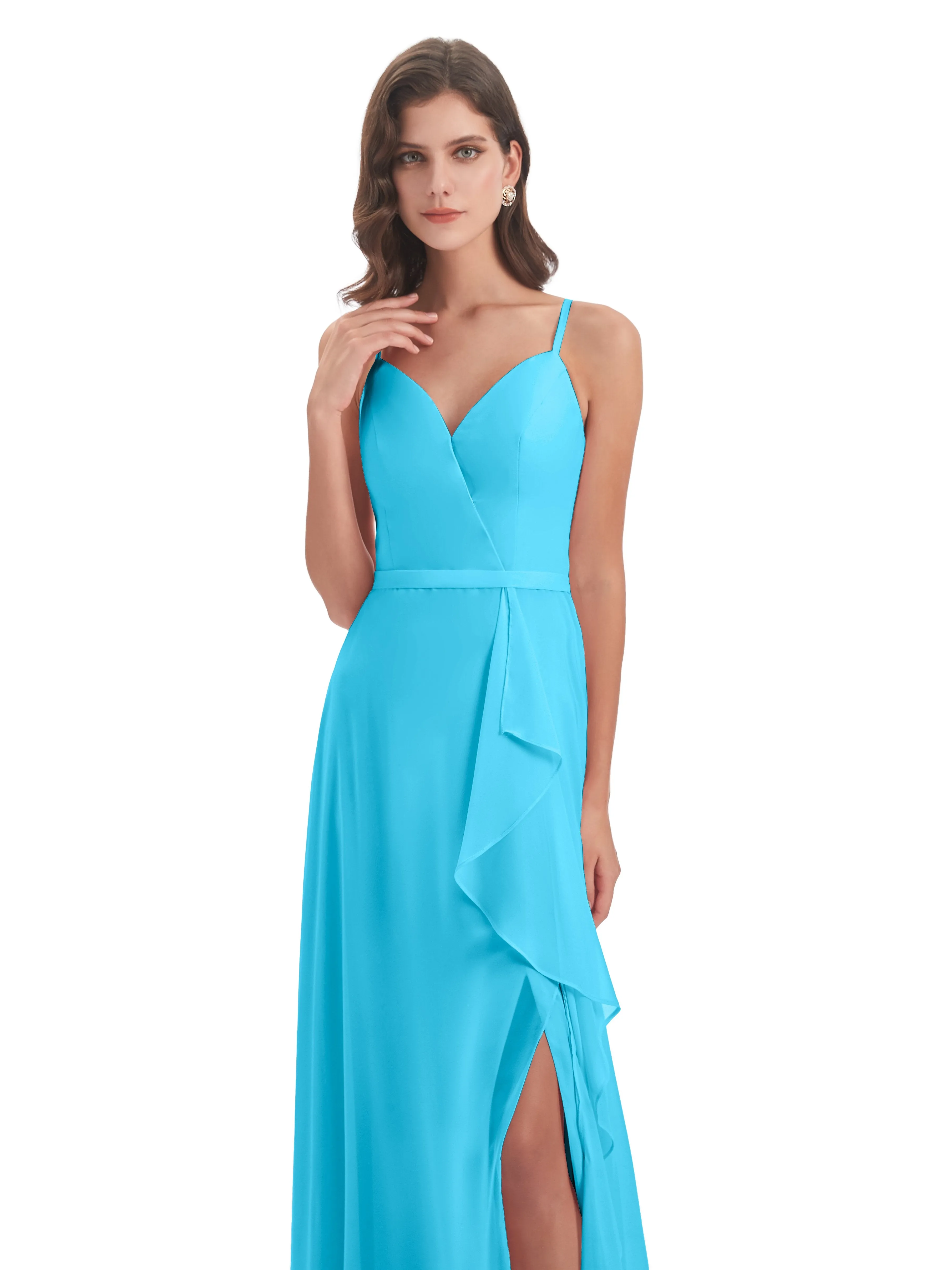 Delilah Chiffon Spaghetti Straps Long Elegant Bridesmaid Dresses