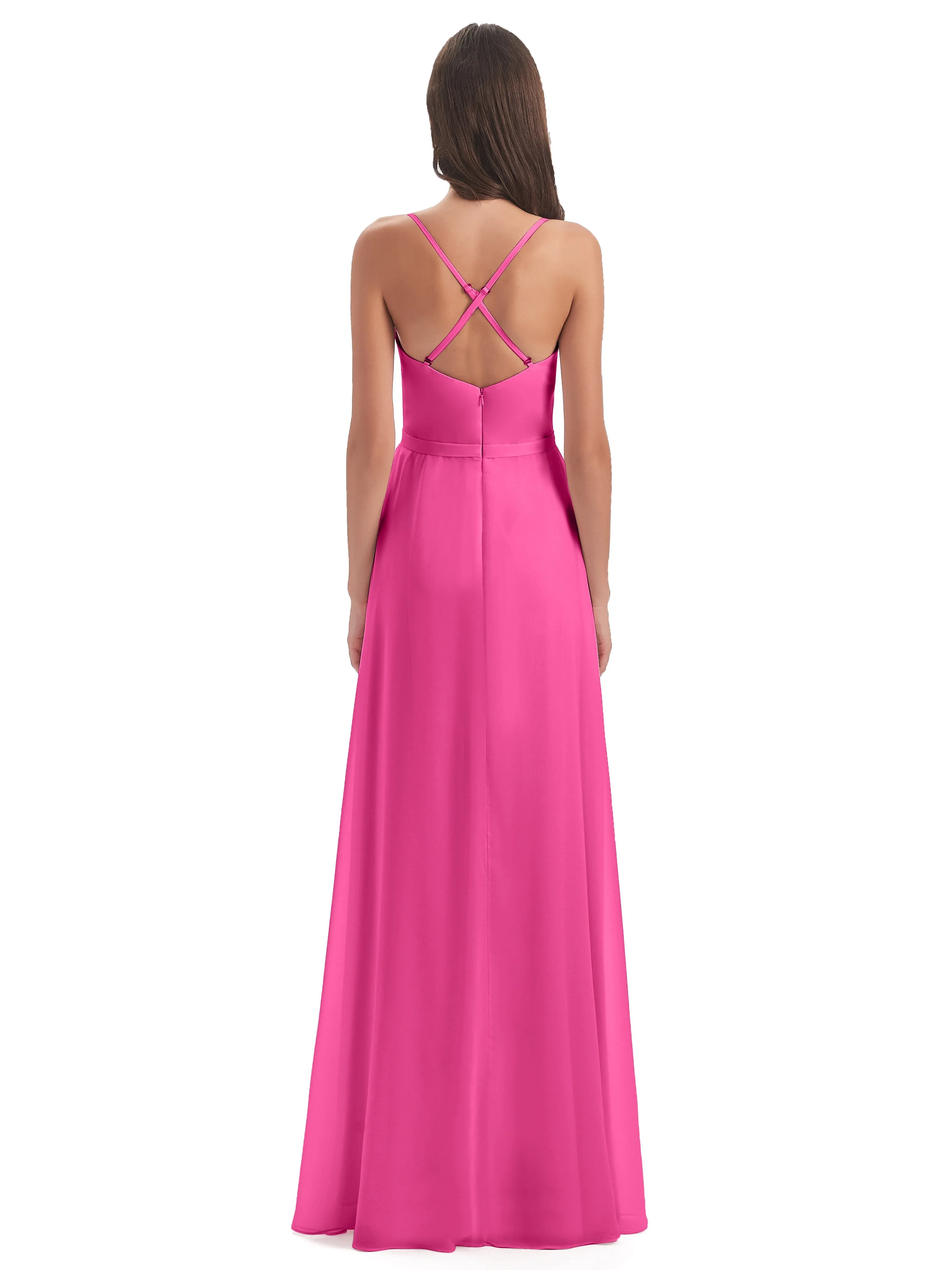 Delilah Chiffon Spaghetti Straps Long Elegant Bridesmaid Dresses