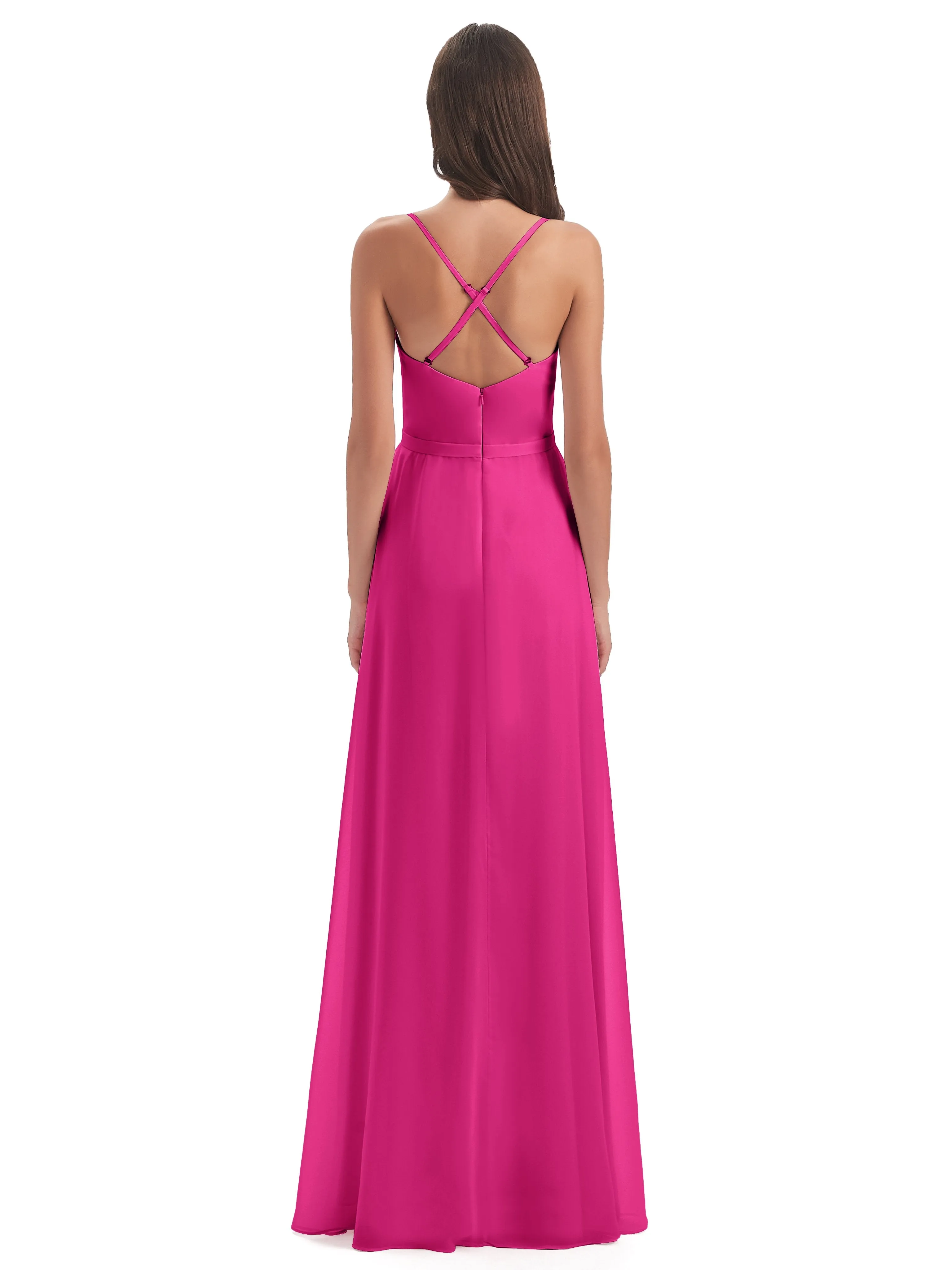 Delilah Chiffon Spaghetti Straps Long Elegant Bridesmaid Dresses