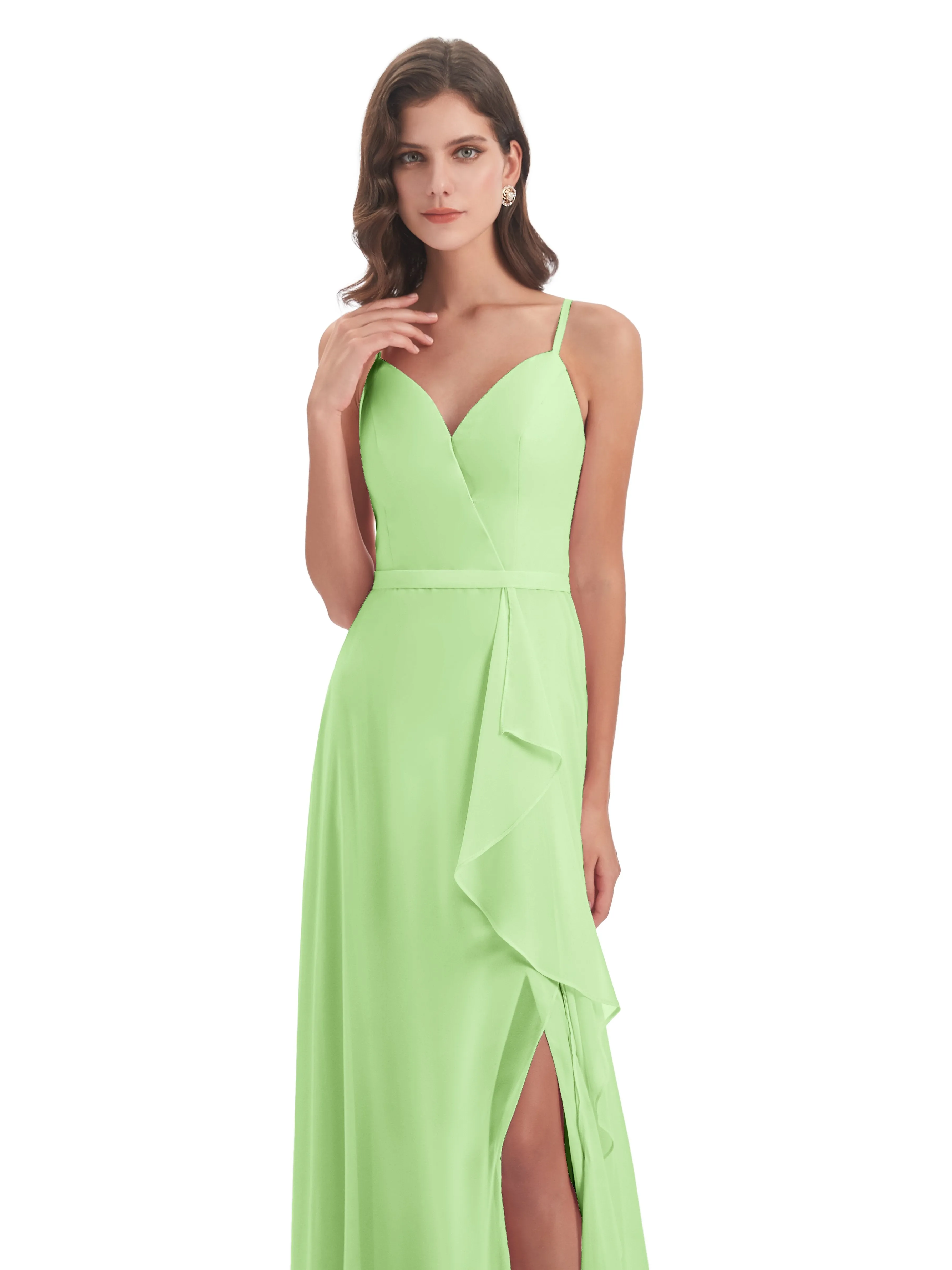 Delilah Chiffon Spaghetti Straps Long Elegant Bridesmaid Dresses