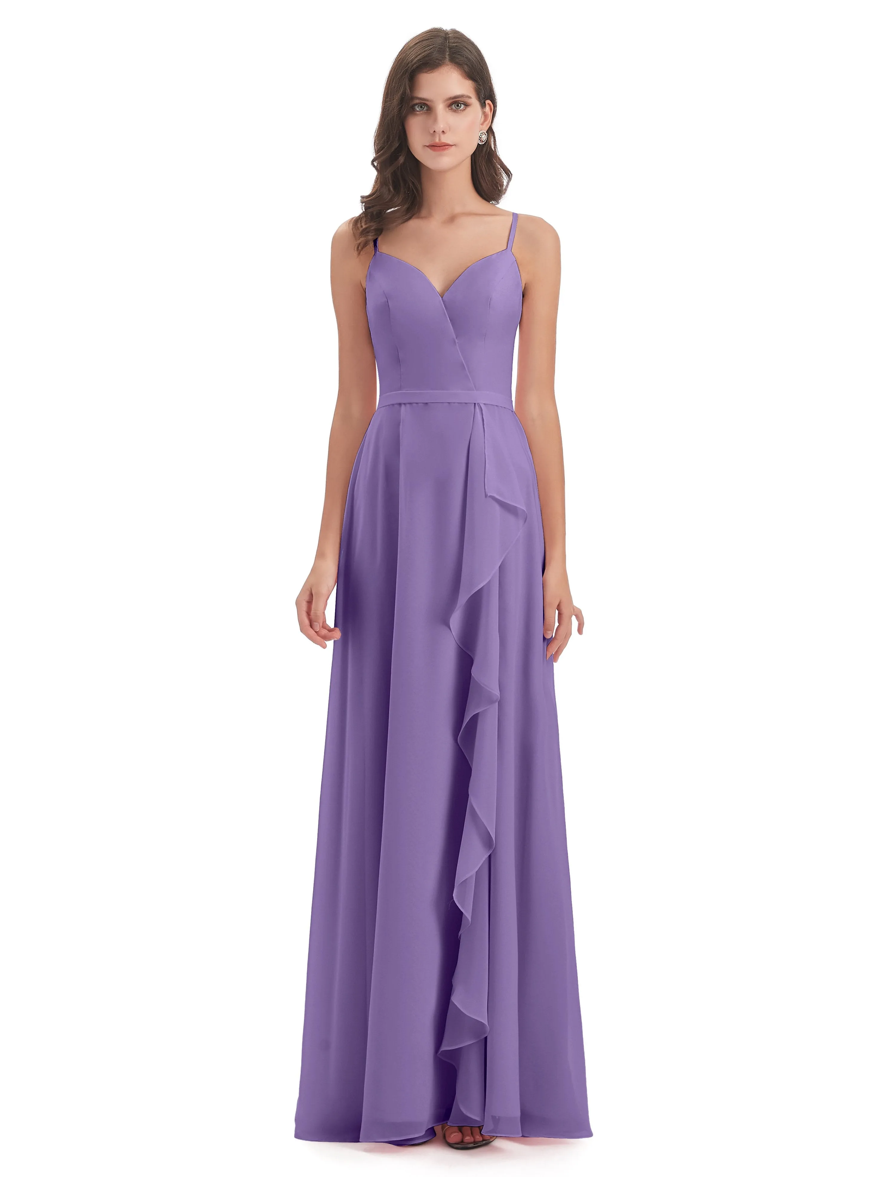 Delilah Chiffon Spaghetti Straps Long Elegant Bridesmaid Dresses