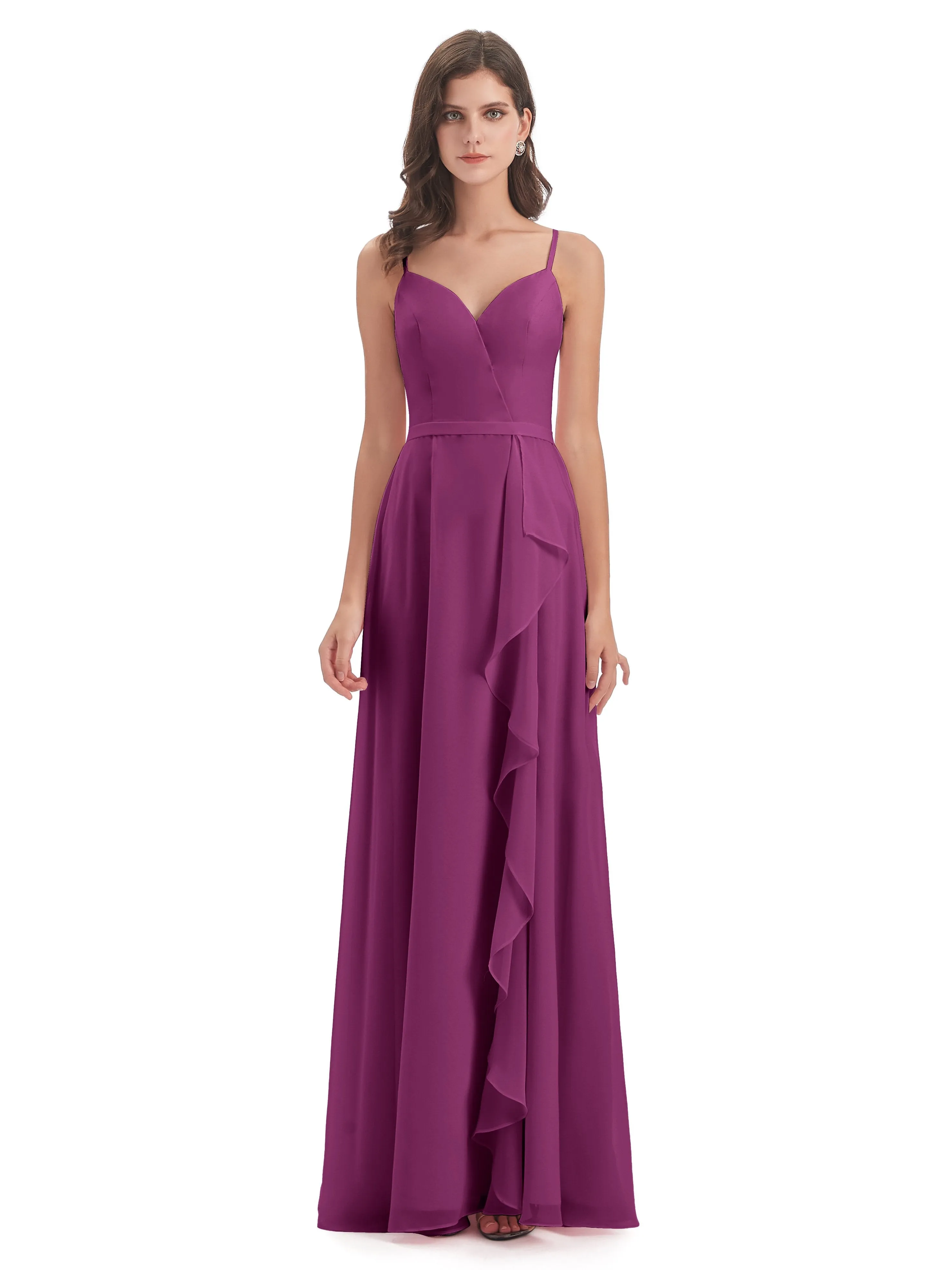 Delilah Chiffon Spaghetti Straps Long Elegant Bridesmaid Dresses