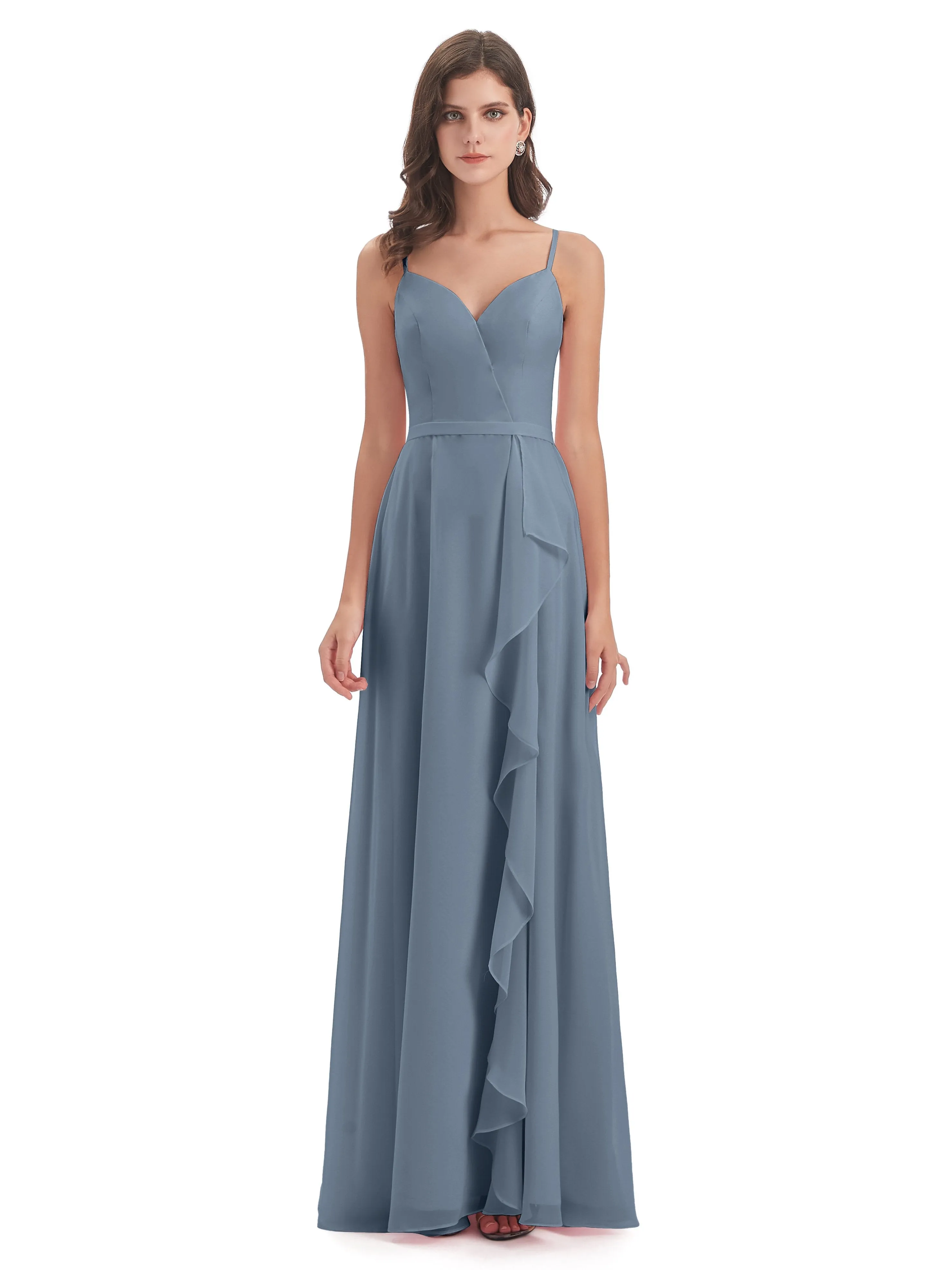 Delilah Chiffon Spaghetti Straps Long Elegant Bridesmaid Dresses