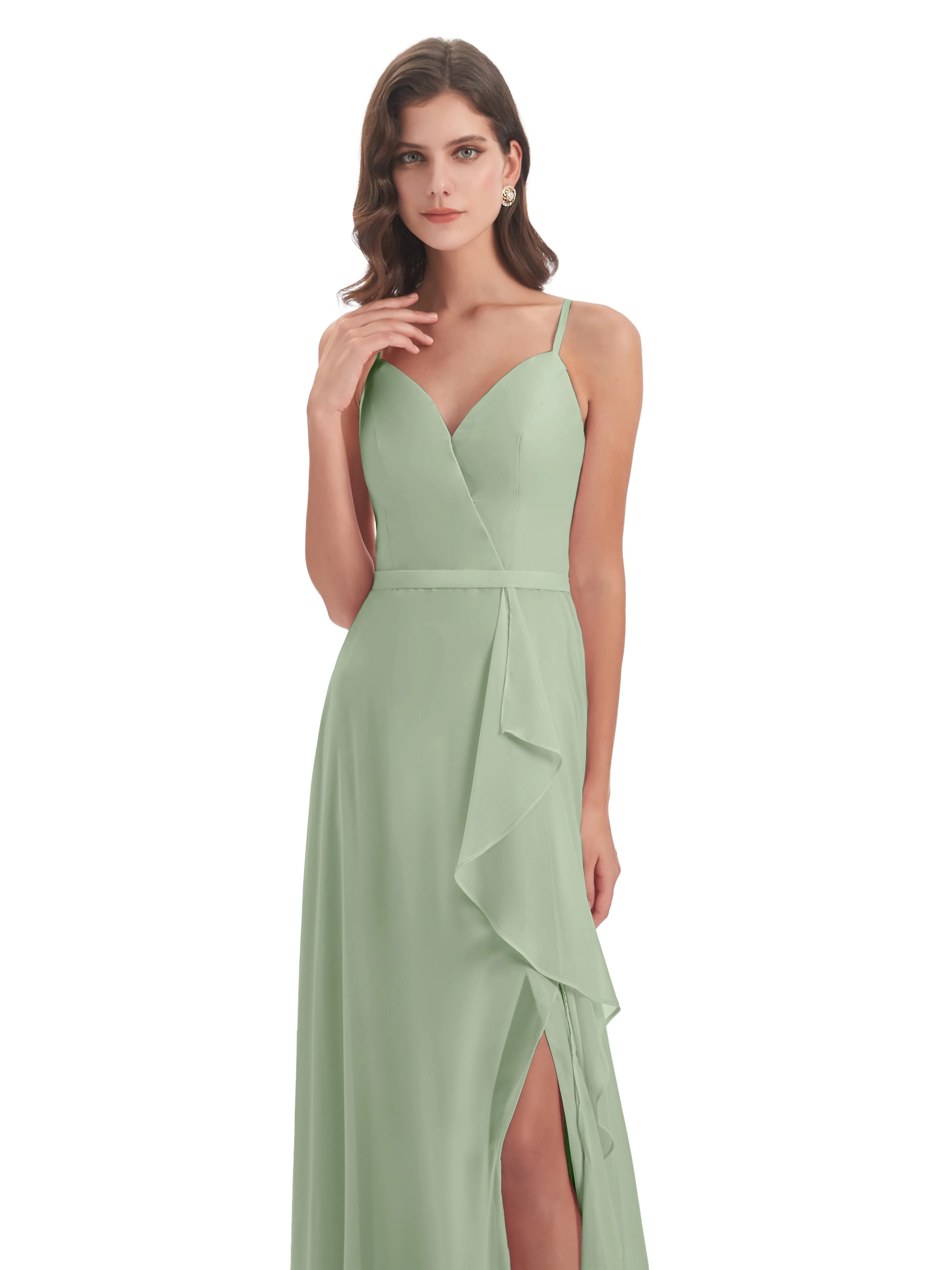 Delilah Chiffon Spaghetti Straps Long Elegant Bridesmaid Dresses