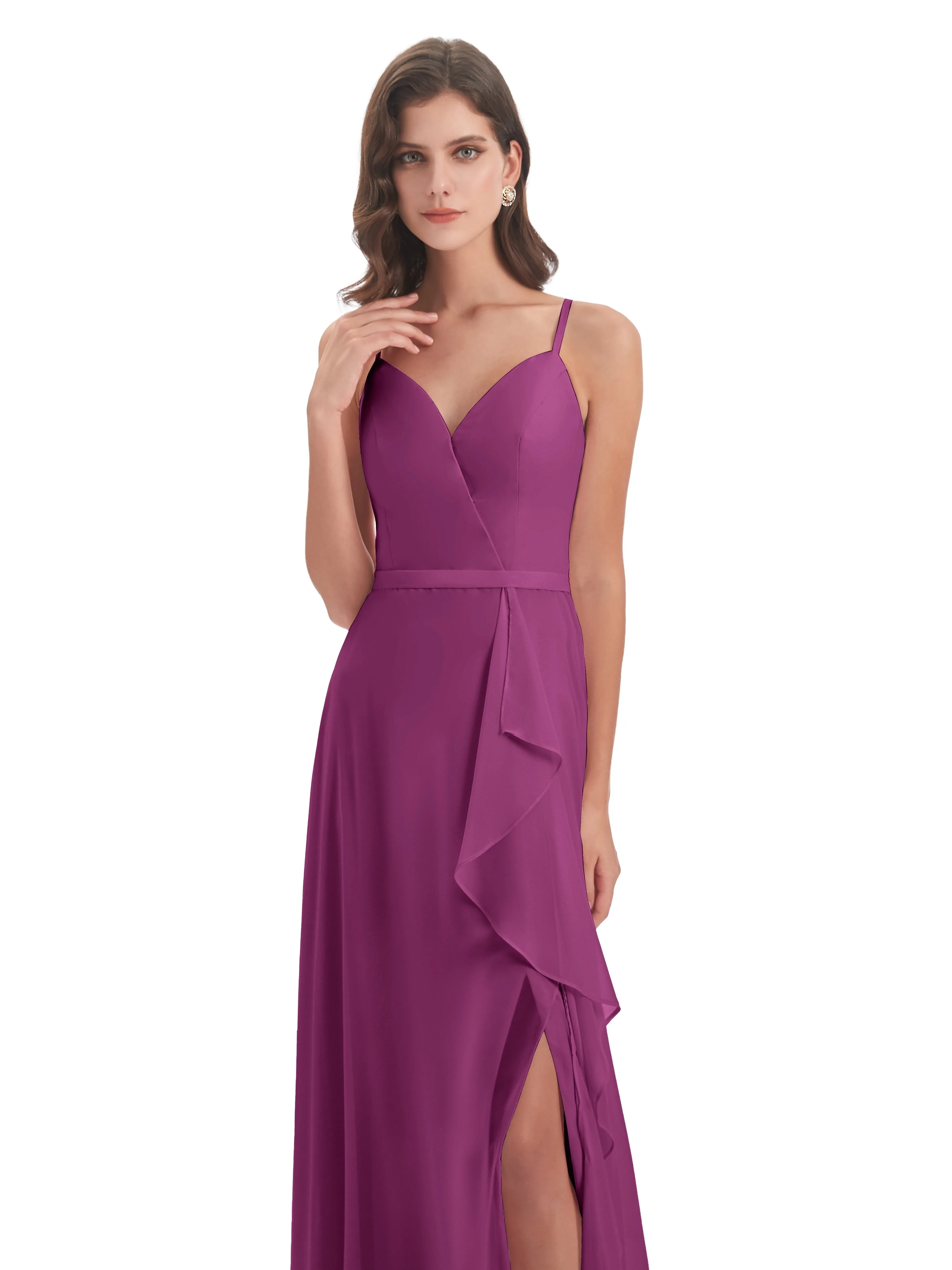 Delilah Chiffon Spaghetti Straps Long Elegant Bridesmaid Dresses