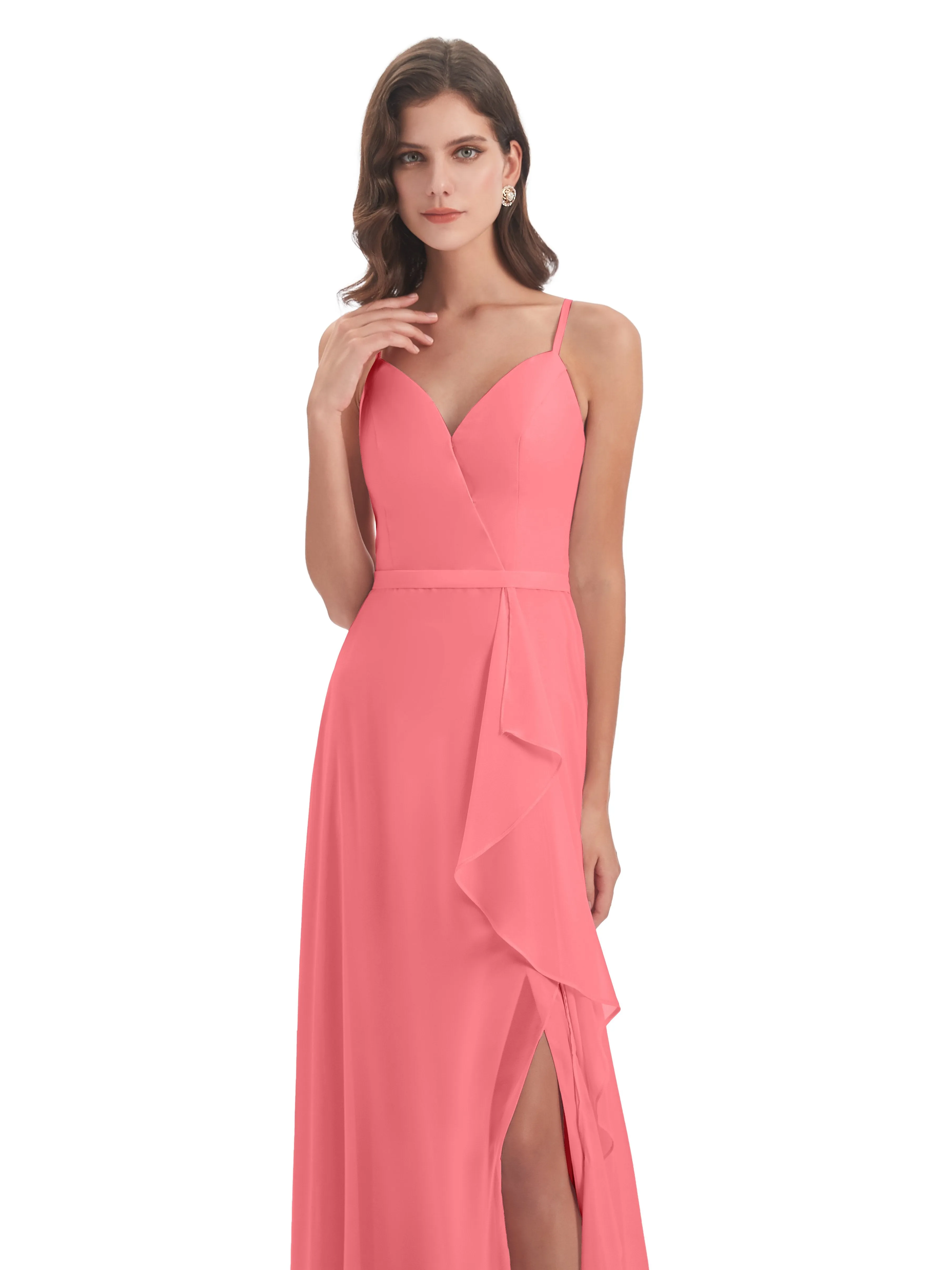 Delilah Chiffon Spaghetti Straps Long Elegant Bridesmaid Dresses