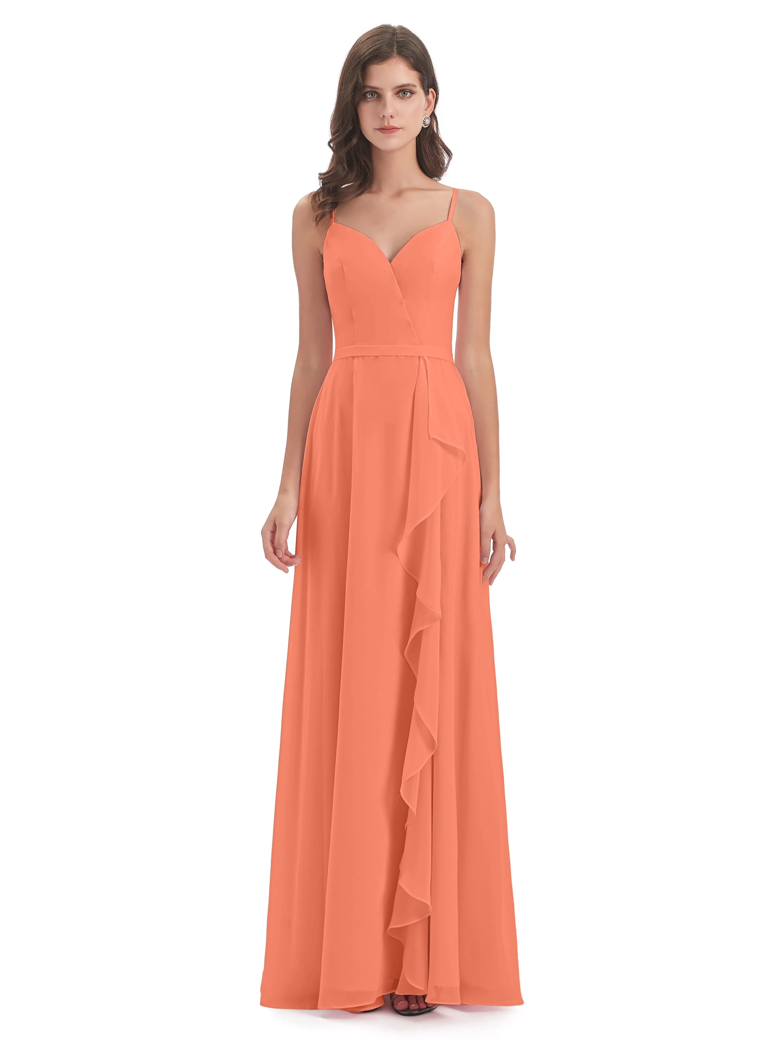 Delilah Chiffon Spaghetti Straps Long Elegant Bridesmaid Dresses