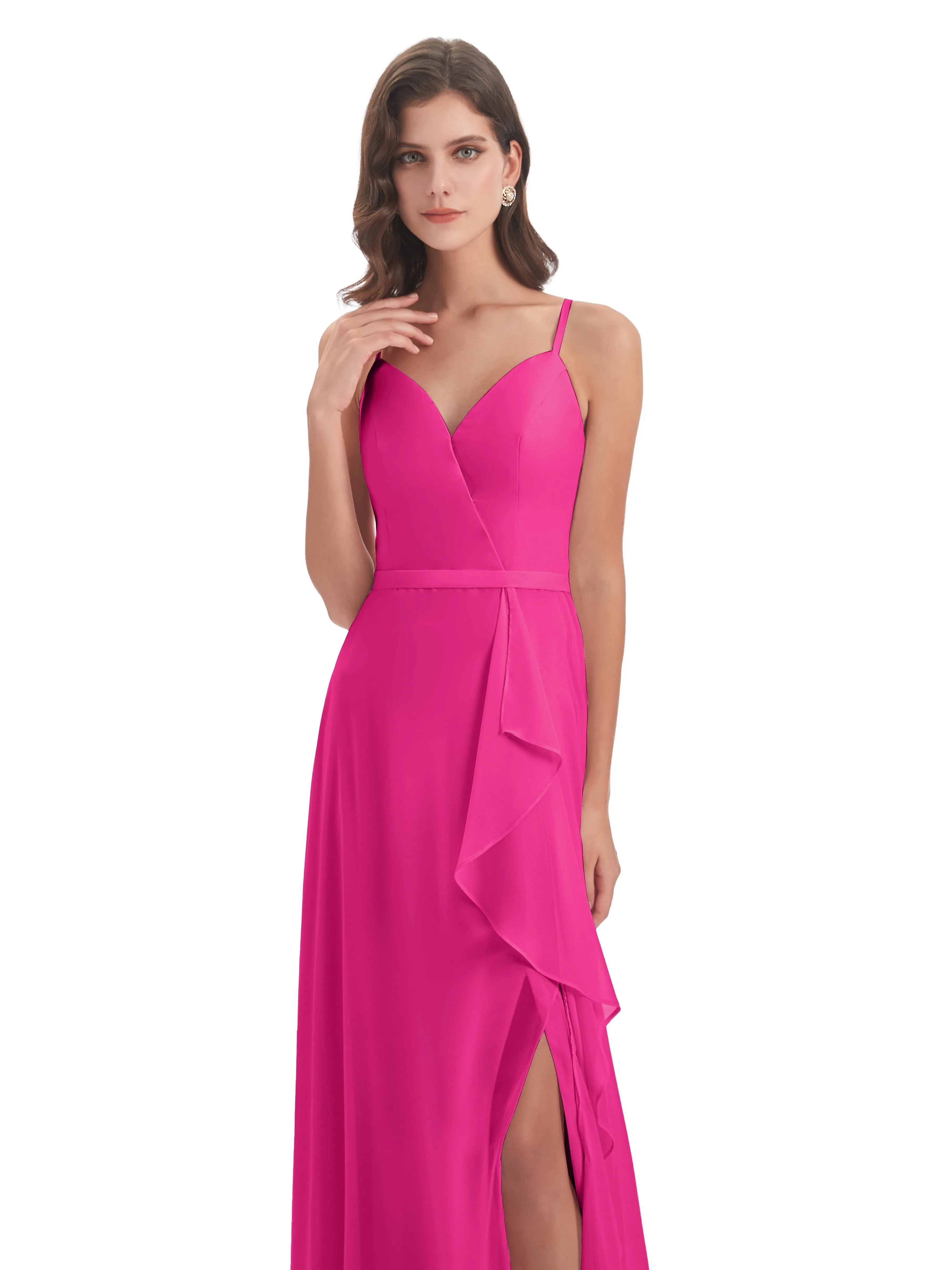 Delilah Chiffon Spaghetti Straps Long Elegant Bridesmaid Dresses