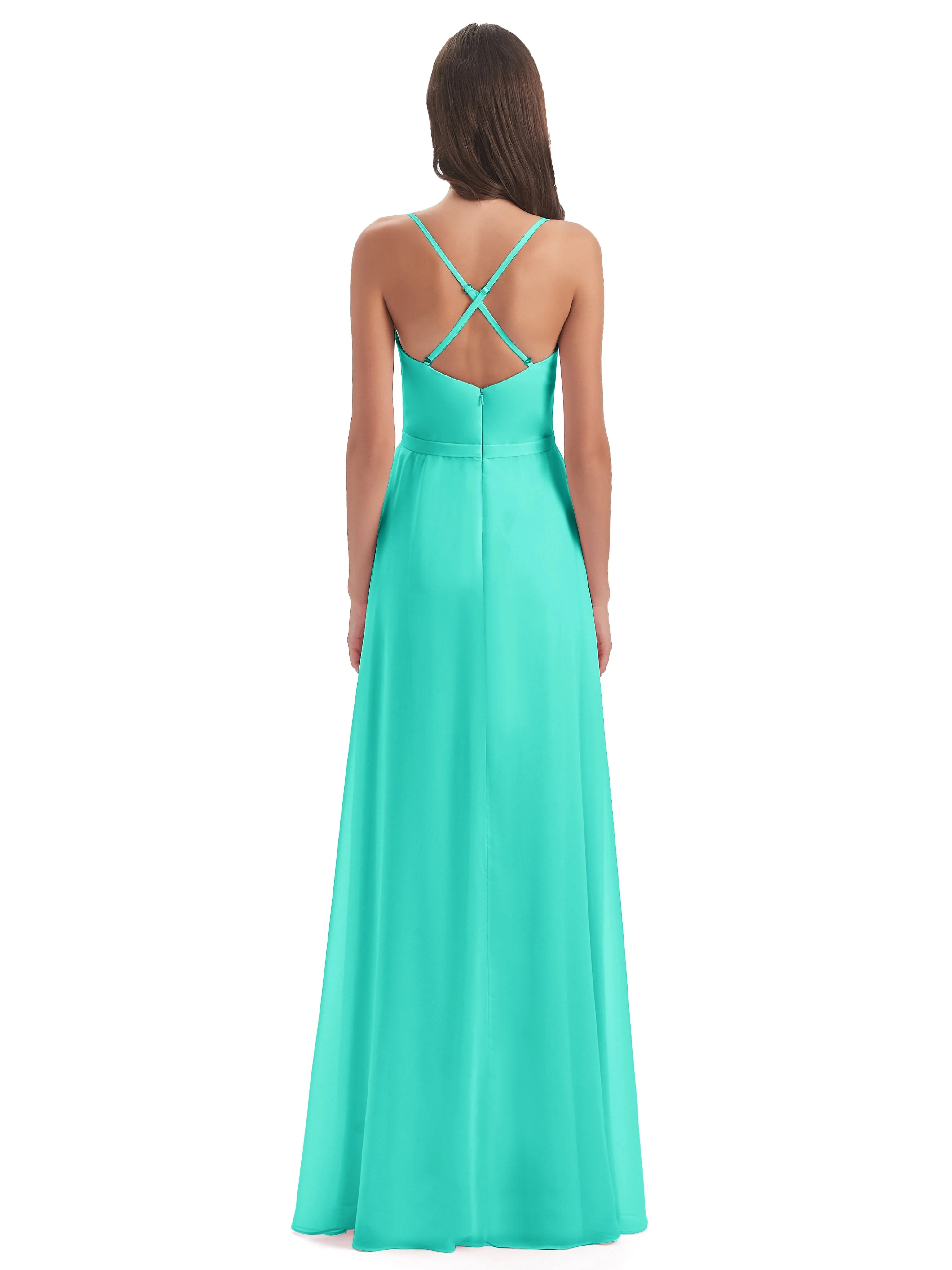 Delilah Chiffon Spaghetti Straps Long Elegant Bridesmaid Dresses