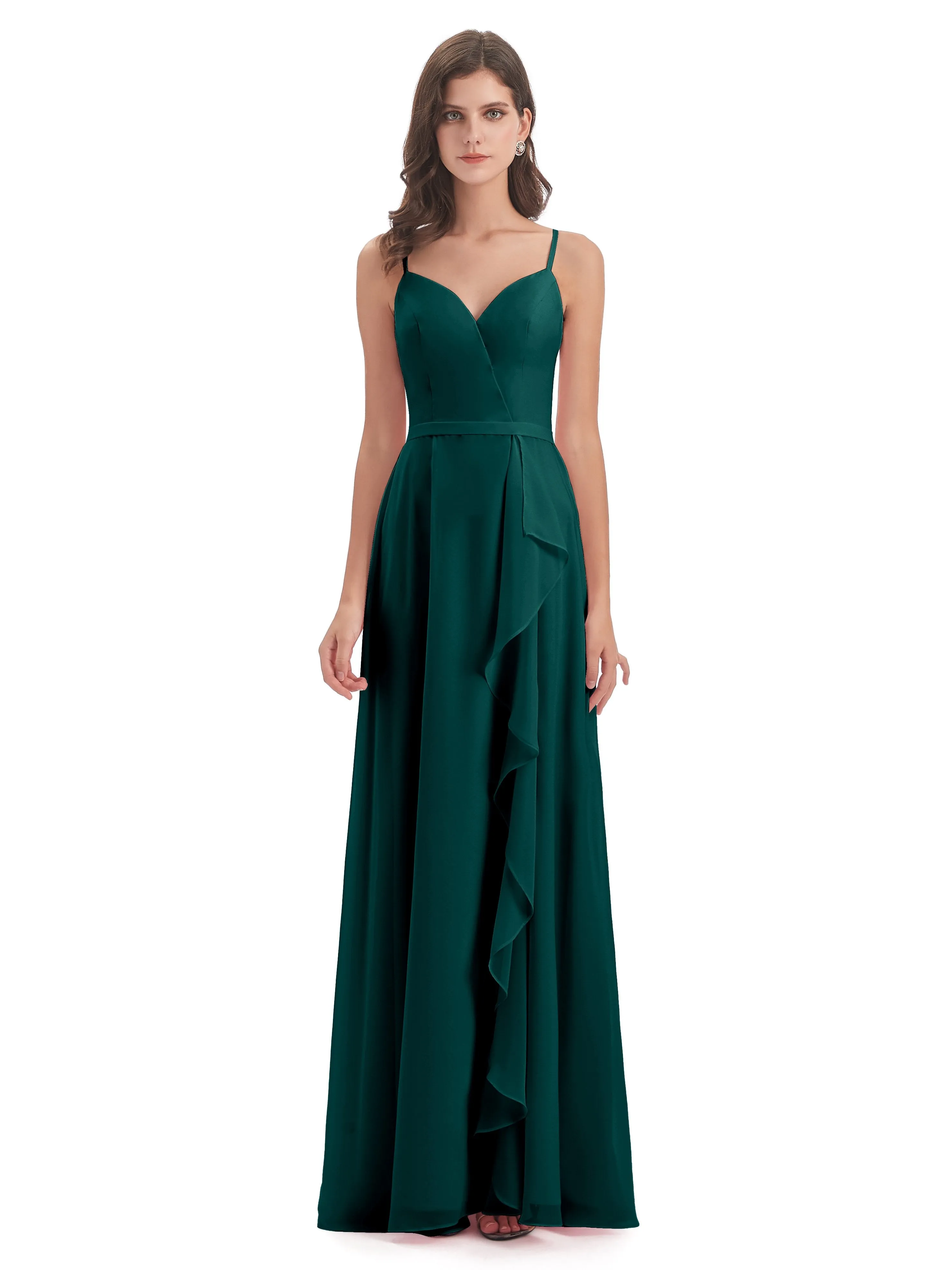 Delilah Chiffon Spaghetti Straps Long Elegant Bridesmaid Dresses