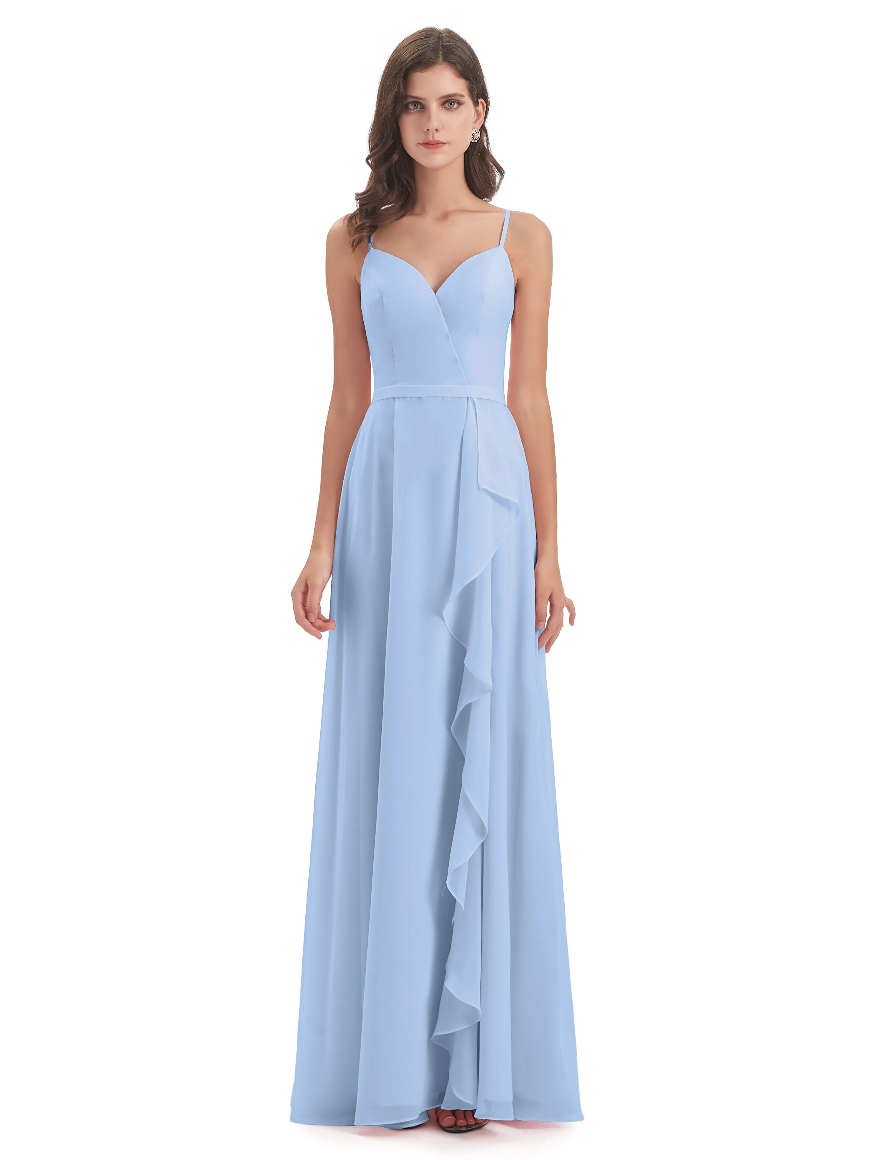 Delilah Chiffon Spaghetti Straps Long Elegant Bridesmaid Dresses