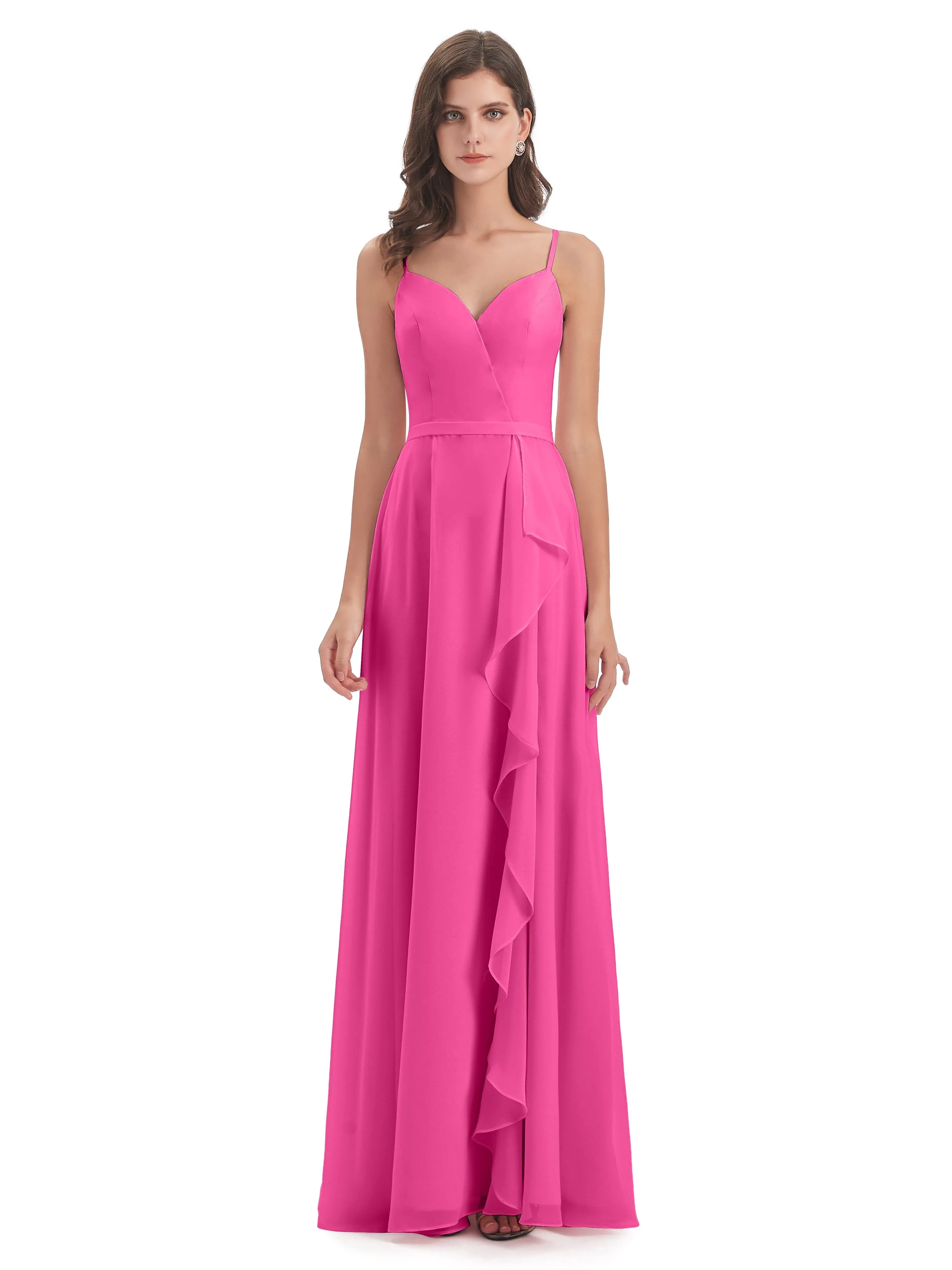 Delilah Chiffon Spaghetti Straps Long Elegant Bridesmaid Dresses