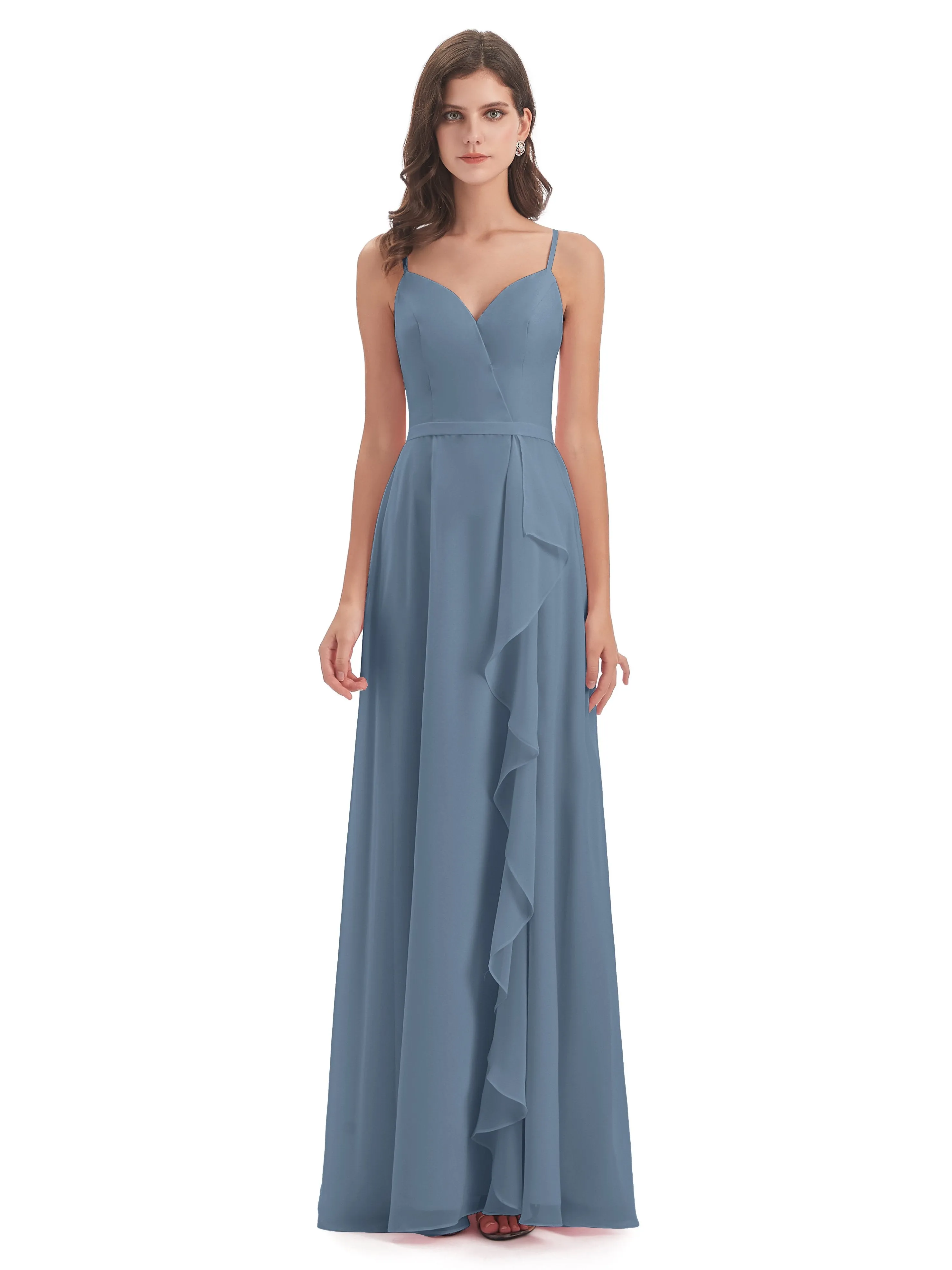 Delilah Chiffon Spaghetti Straps Long Elegant Bridesmaid Dresses