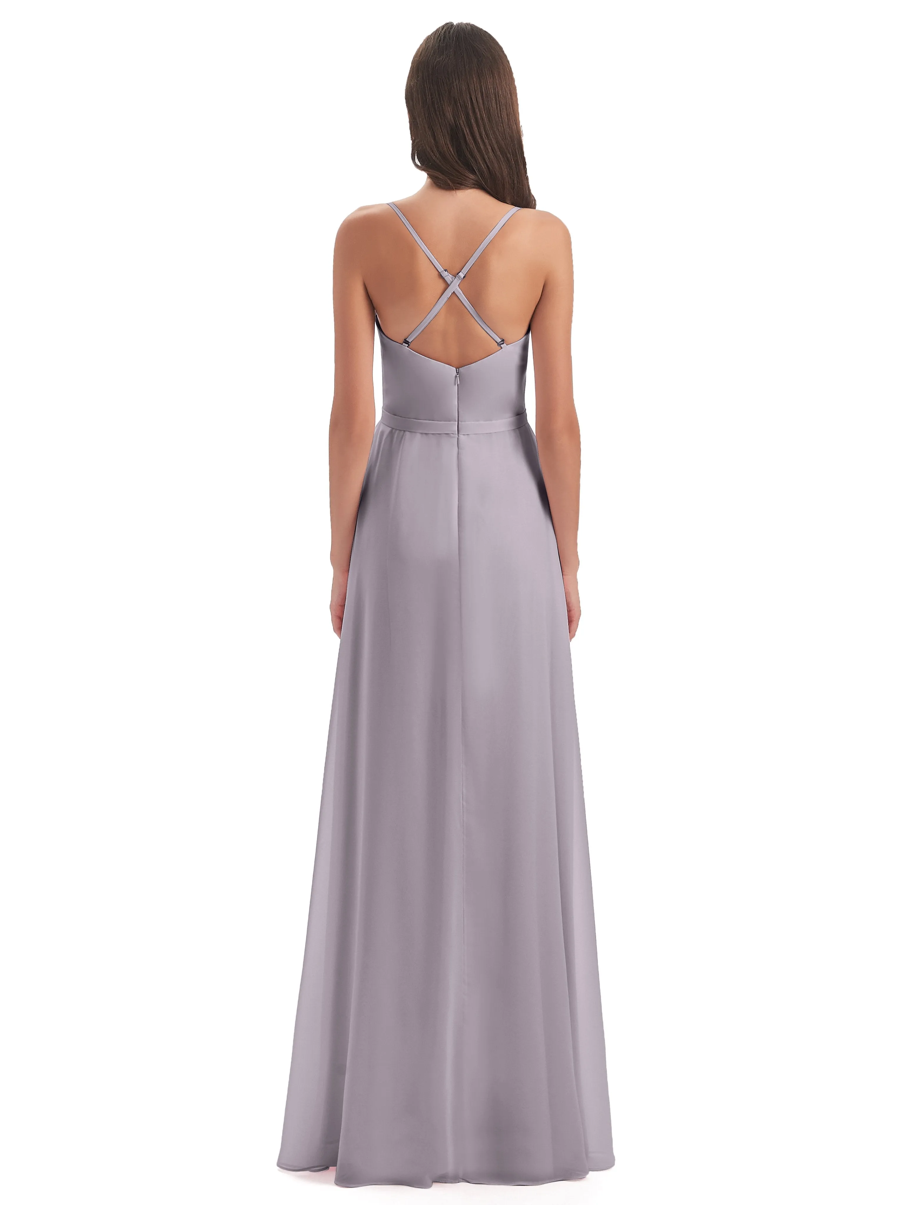 Delilah Chiffon Spaghetti Straps Long Elegant Bridesmaid Dresses