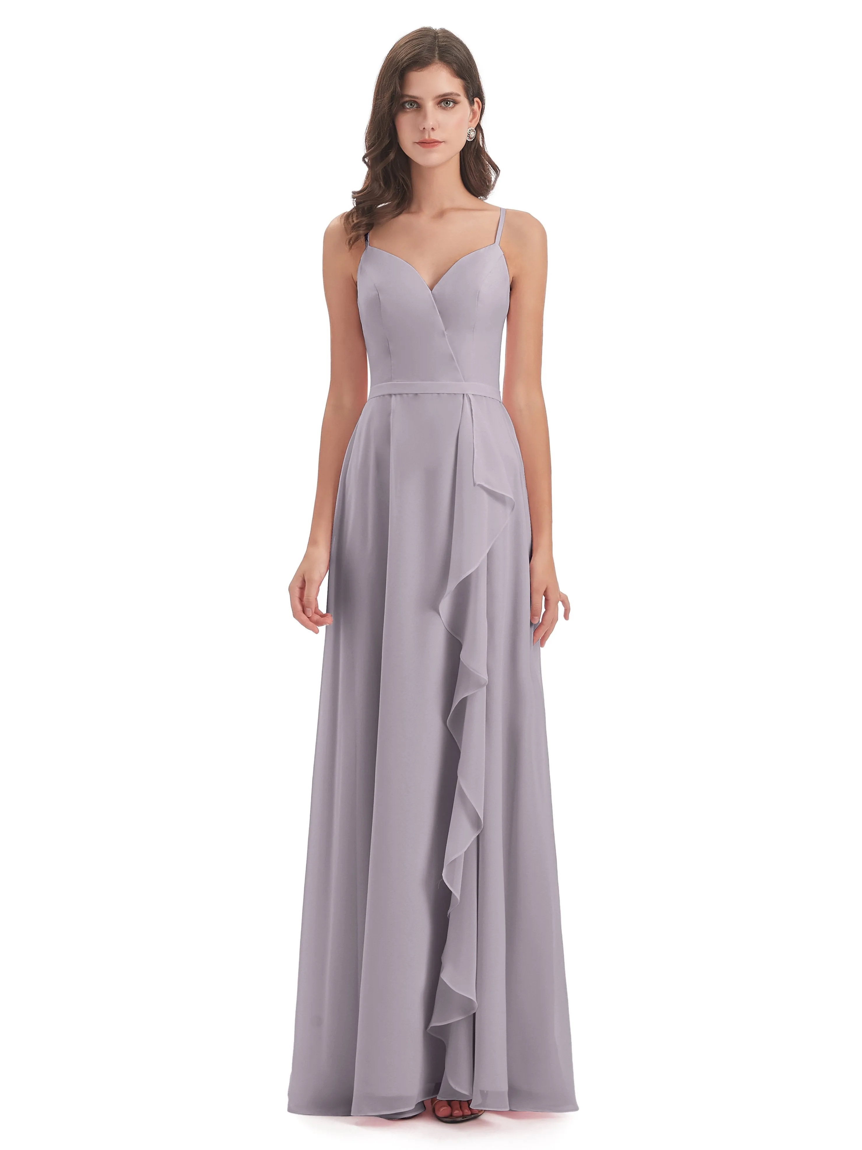 Delilah Chiffon Spaghetti Straps Long Elegant Bridesmaid Dresses