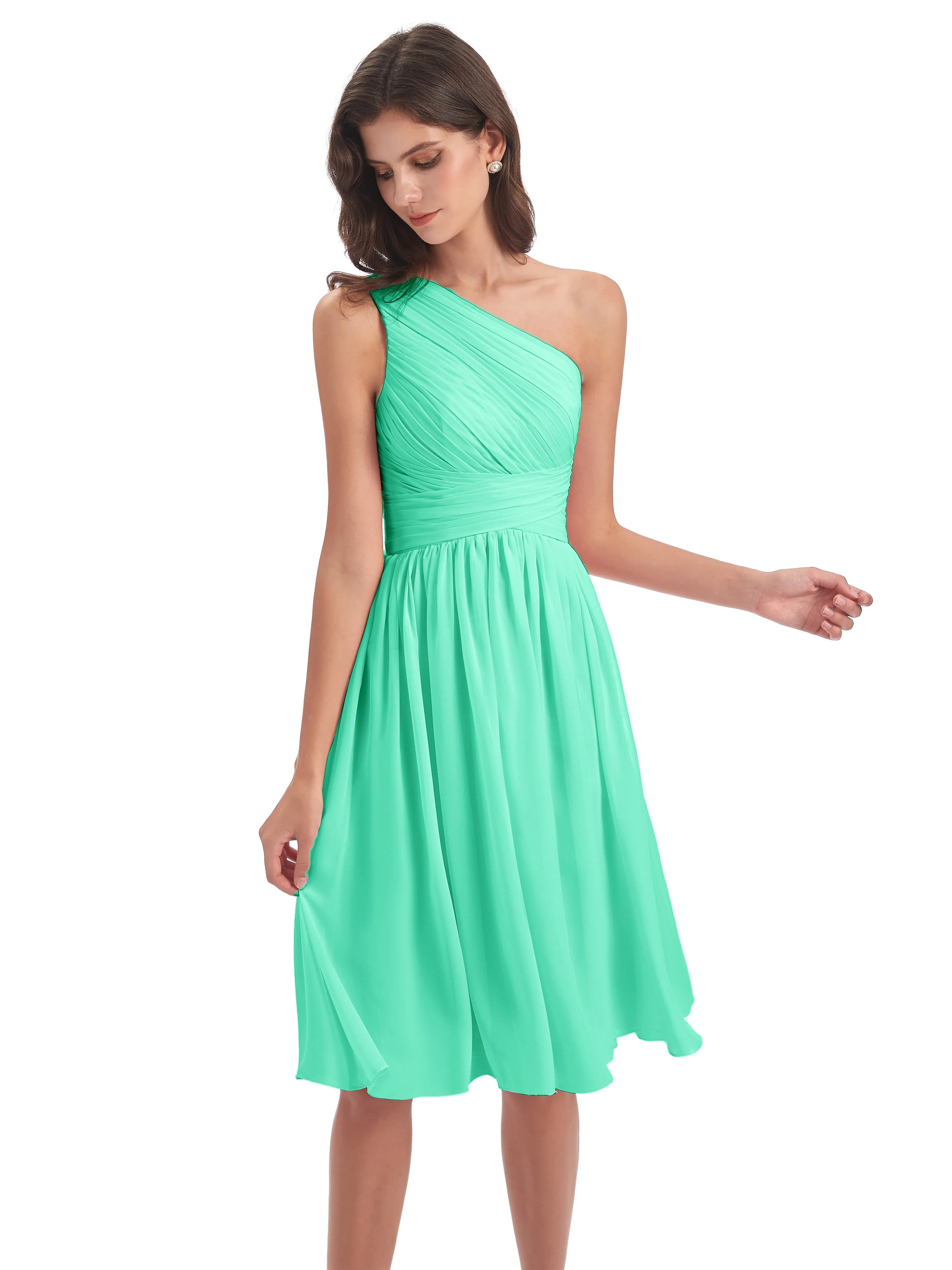 Delilah Simple Chiffon One Shoulder Short Bridesmaid Dresses