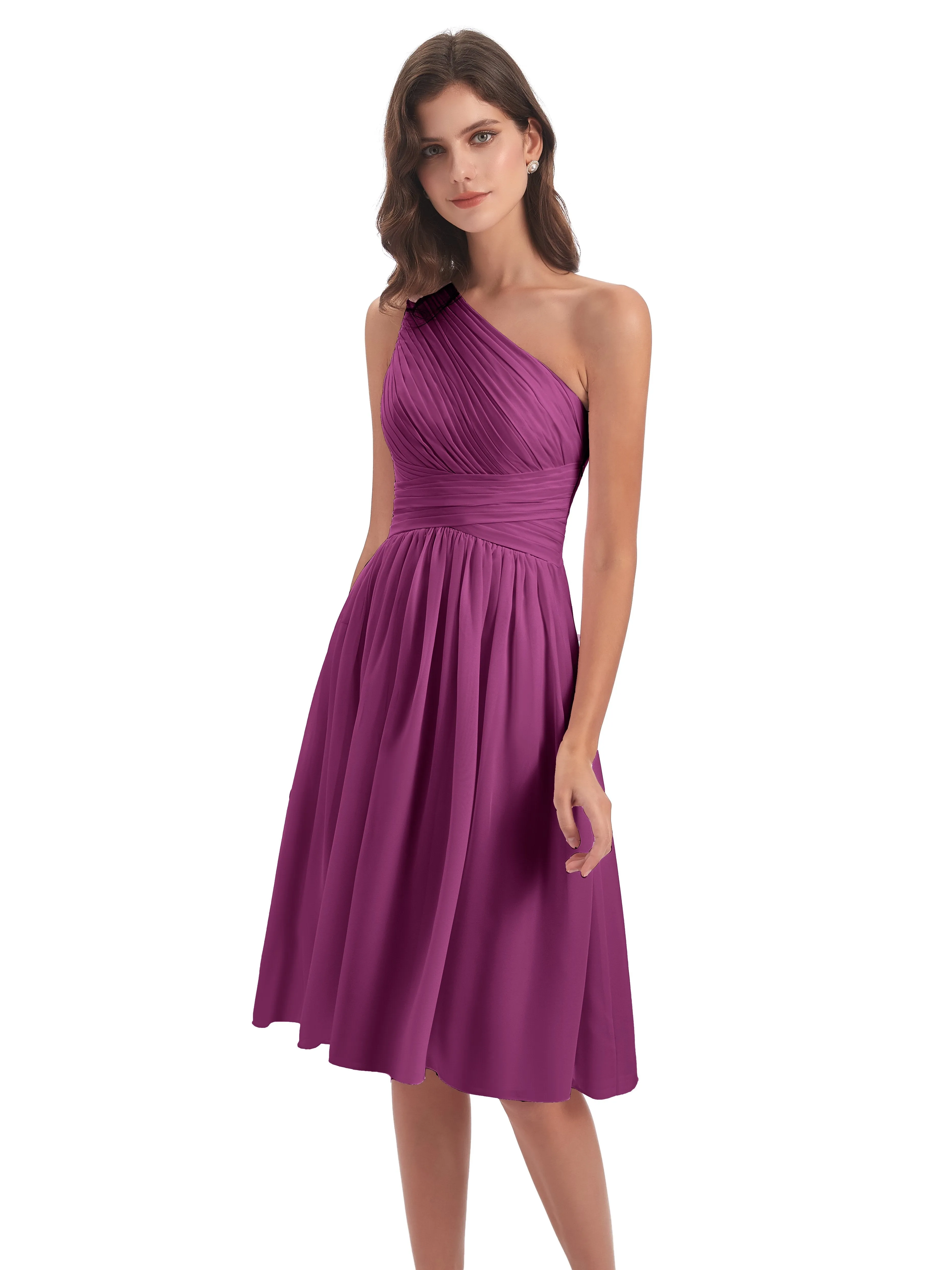 Delilah Simple Chiffon One Shoulder Short Bridesmaid Dresses