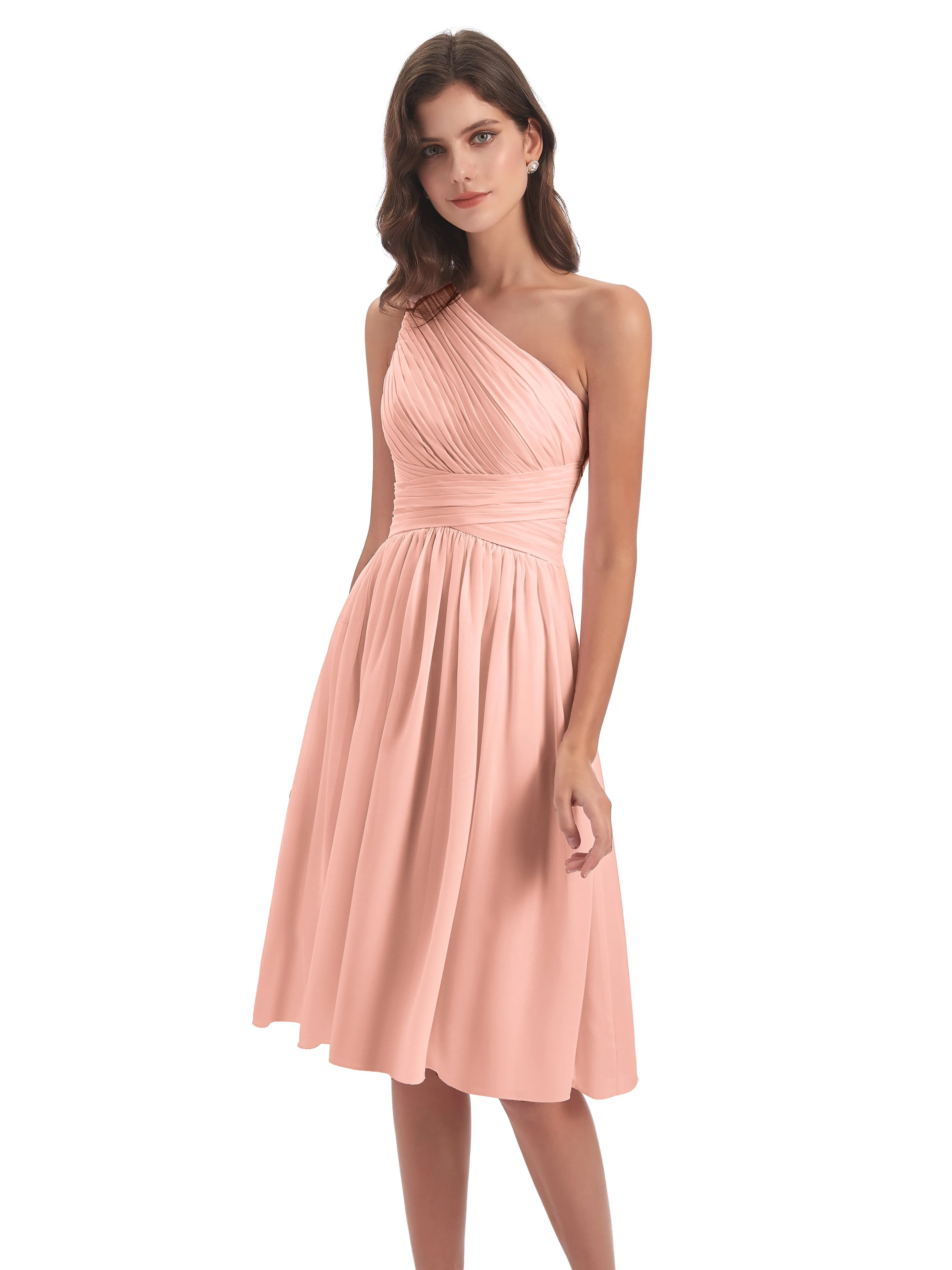 Delilah Simple Chiffon One Shoulder Short Bridesmaid Dresses