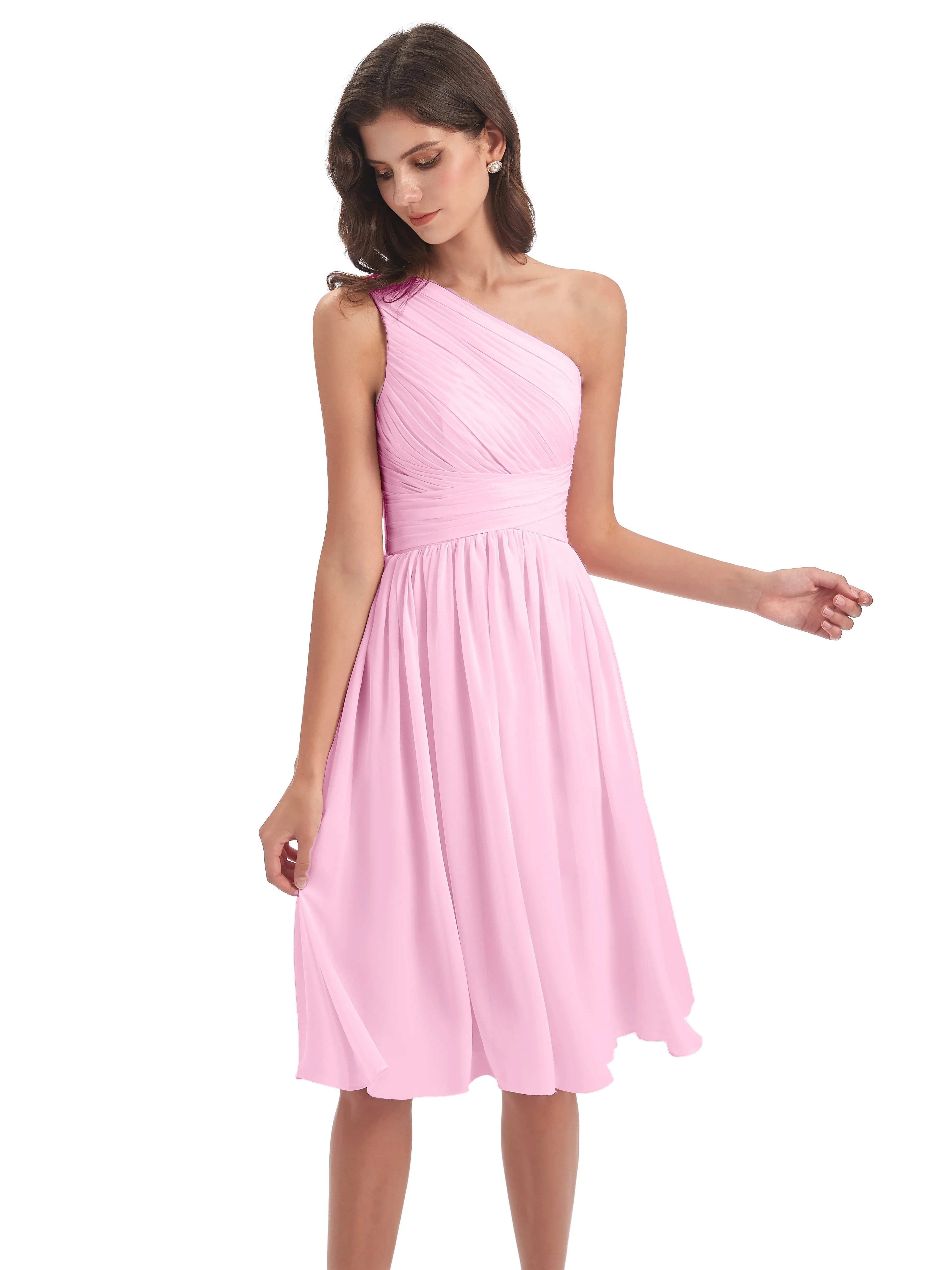 Delilah Simple Chiffon One Shoulder Short Bridesmaid Dresses