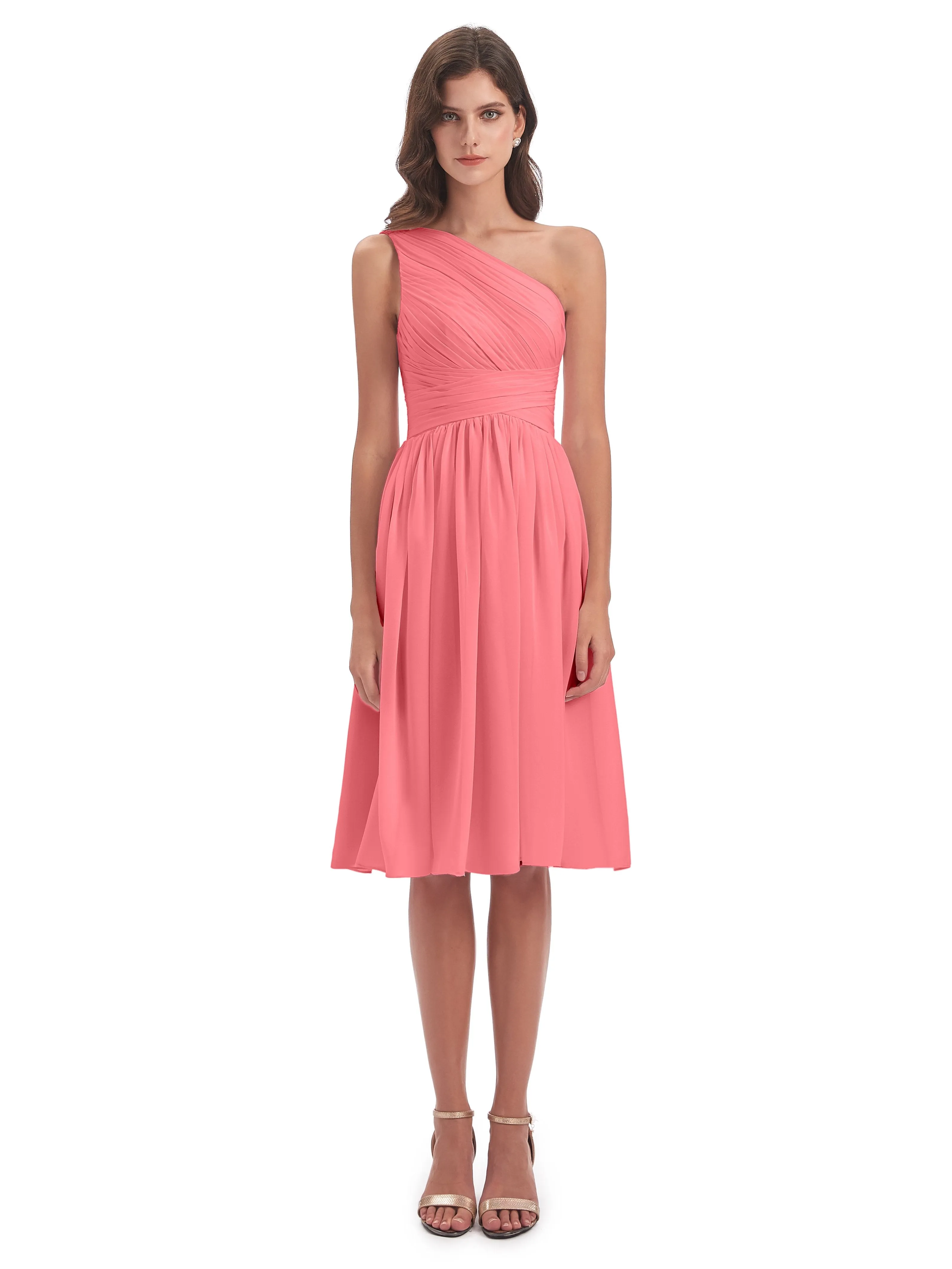 Delilah Simple Chiffon One Shoulder Short Bridesmaid Dresses