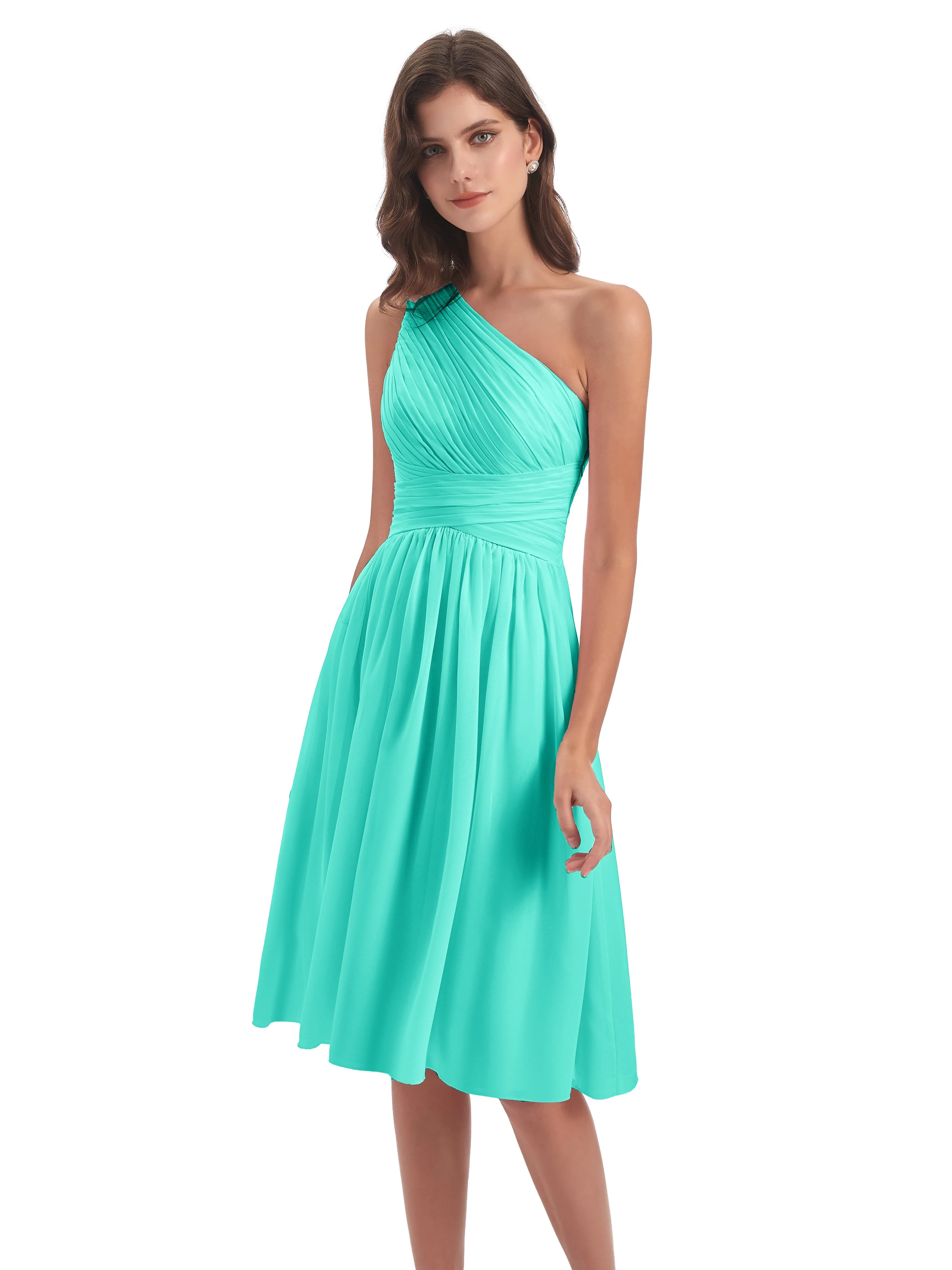 Delilah Simple Chiffon One Shoulder Short Bridesmaid Dresses