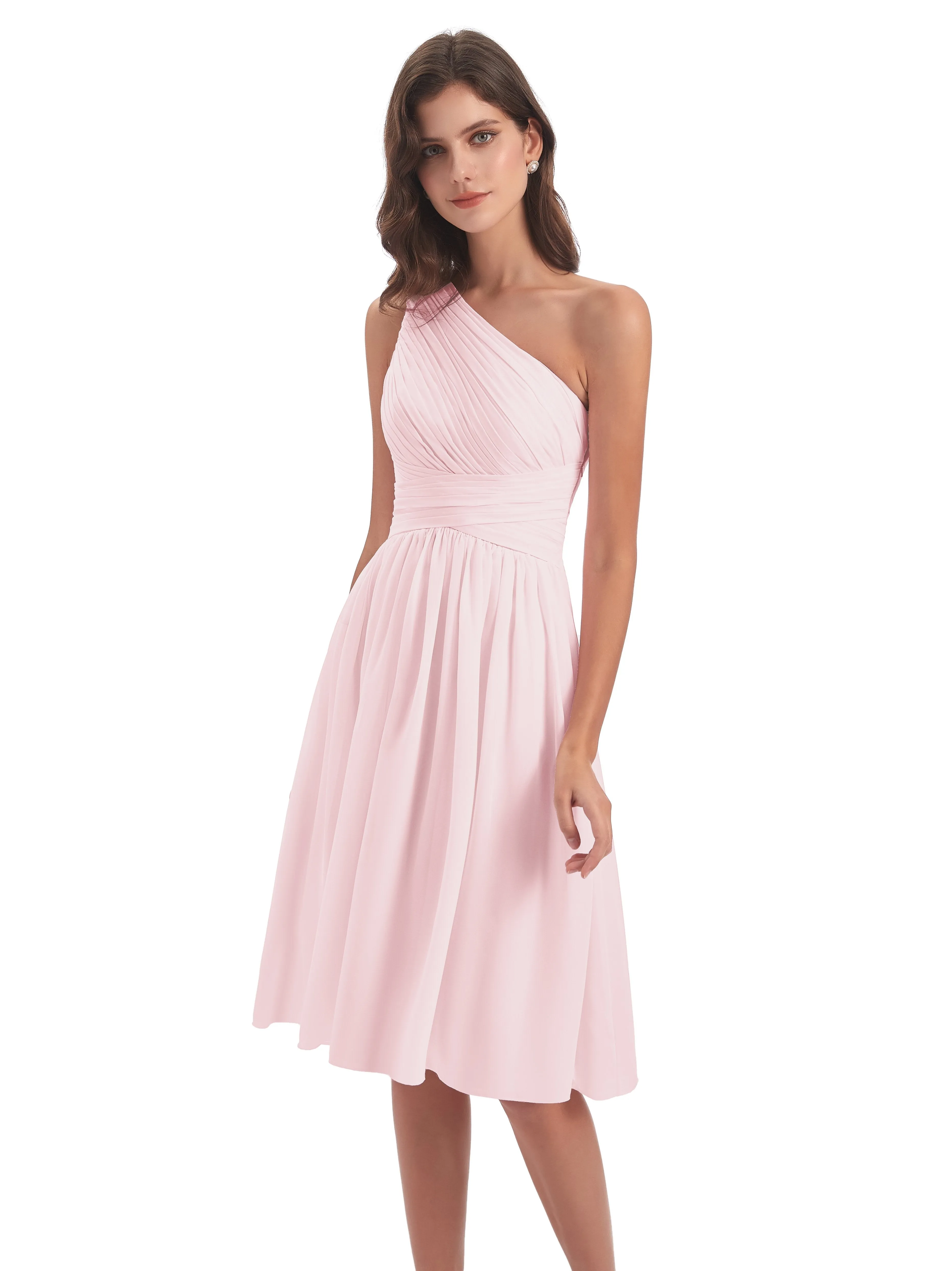 Delilah Simple Chiffon One Shoulder Short Bridesmaid Dresses